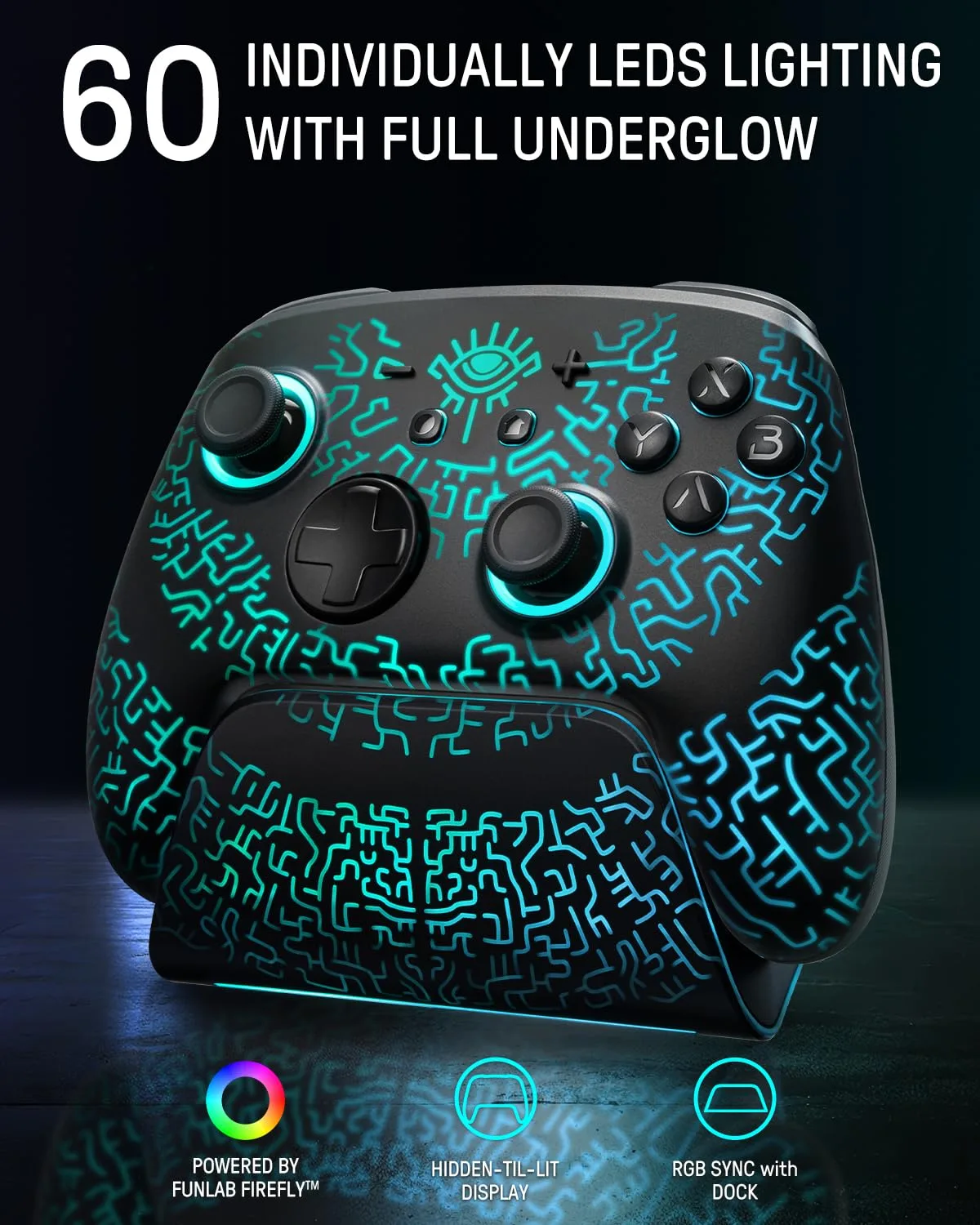 Switch 2 Wireless Controller with Charging Dock, Hall Effect Pro Controller for Switch 2/OLED/Steam Deck, Luminex Bluetooth Controles with Hidden Glow LED, Wake-Up, Turbo, Back Paddles & Motion