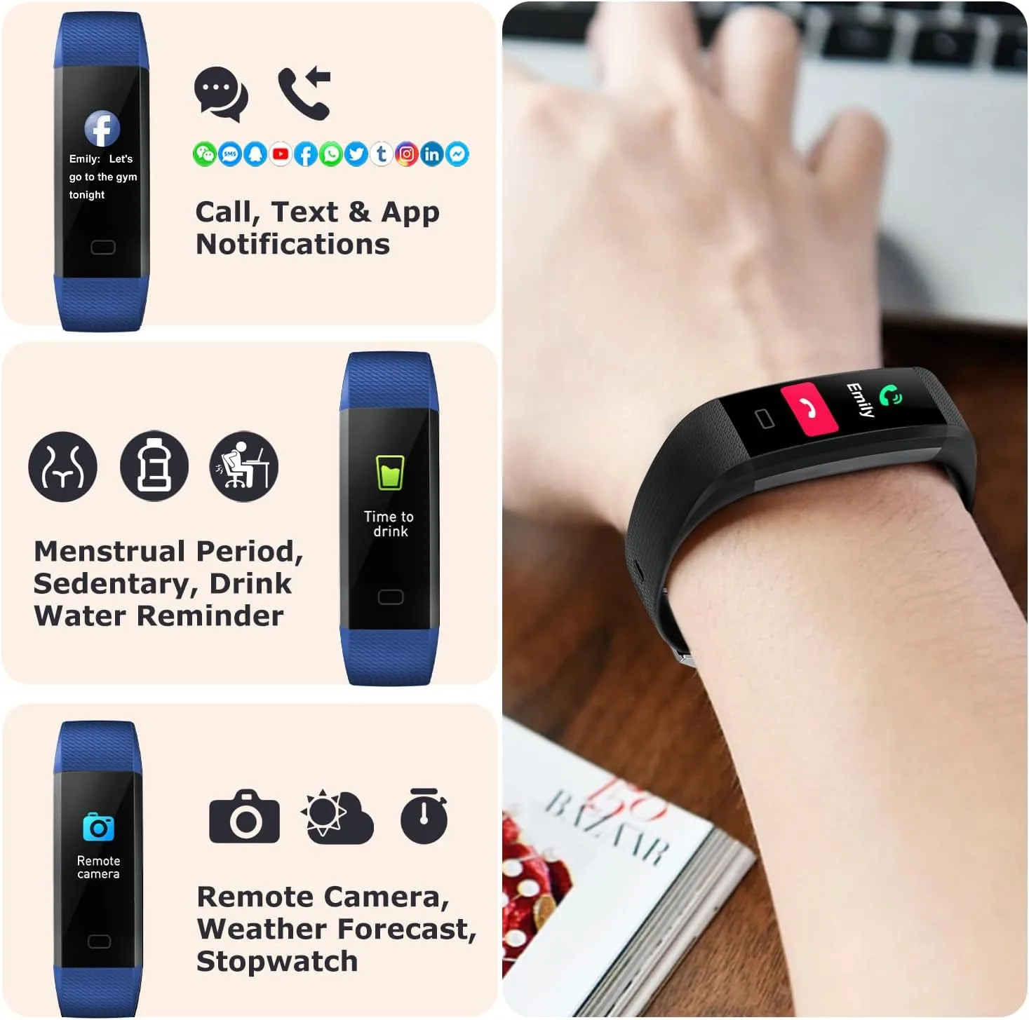 Fitness Tracker with Step/Distance/Calories Counter for Women Men