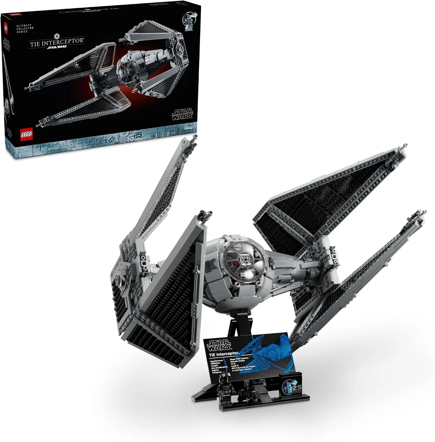 LEGO Star Wars Ultimate Collector Series TIE Interceptor Model Building Set, Star Wars Collectible with TIE Pilot Minifigure, Creative Build and Display Starfighter Set for Adults and UCS Fans, 75382