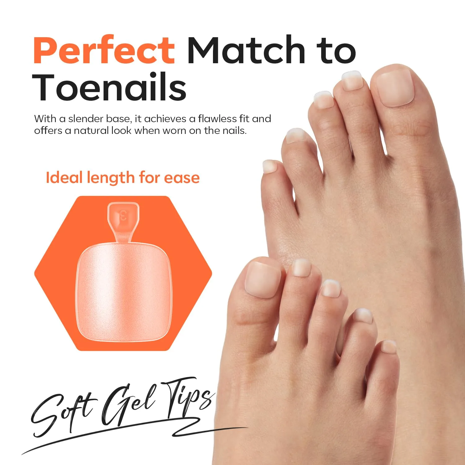 Modelones Toe Nail Tips 360pcs 15 Sizes Short Square Squoval Press Ons Soft