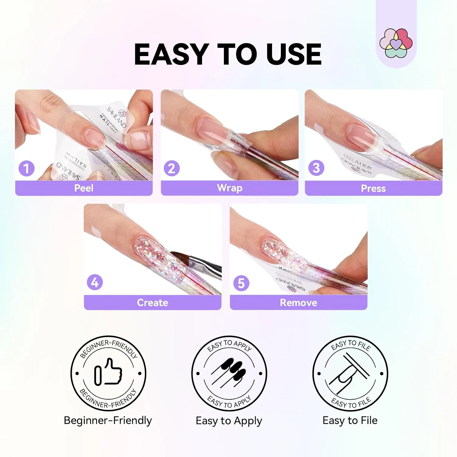 SAVILAND Reusable Long-length Nail Forms, 100 Pcs