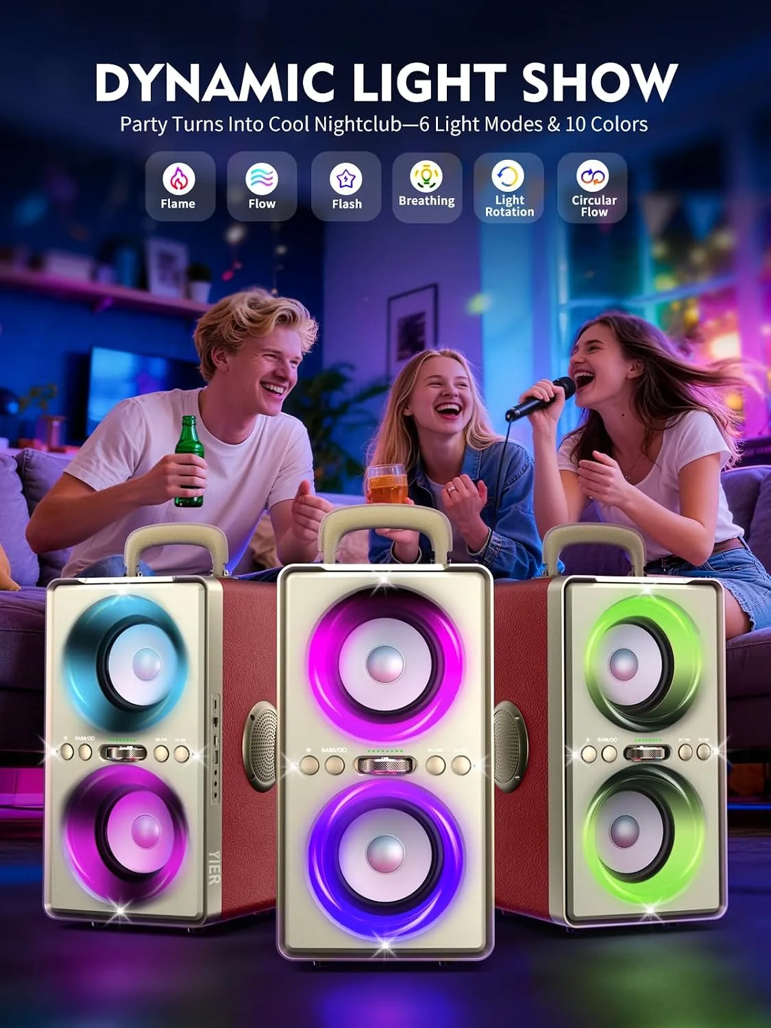YIER Bluetooth Speaker, 240W Peak Loud Party Speakers with Deep Bass, Red