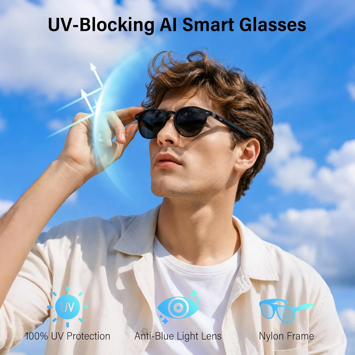 GetD 2026 AI Smart Acetate Glasses, Bluetooth Sunglasses with ChatGPT and 145-Language Real-time Translator, Nylon Polarized Lens, Open-Ear Audio, Voice Control for Travel & Business