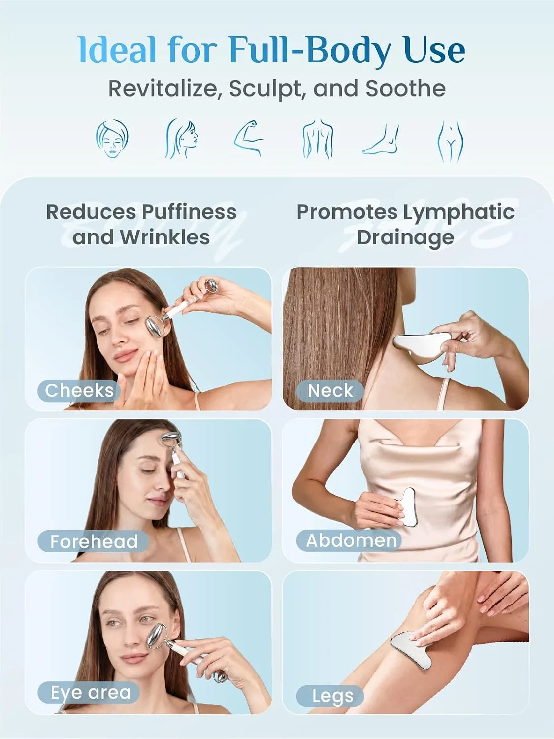 Rena Chris Stainless Steel Gua Sha Face Roller for Puffiness and Sculpting
