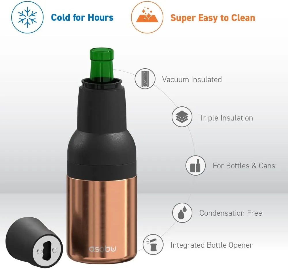 Asobu Frosty Beer Holder 2 Go Vacuum Insulated Double Walled Stainless Steel Beer Can and Bottle Cooler with Beer Opener, Bpa Free, Fits Standard 12oz Bottles & Cans, Gift for Beer Lovers