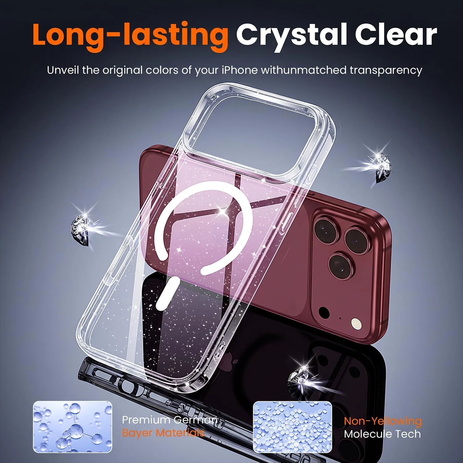 toushion 3 in 1 for iPhone 18 Pro Case Clear Glitter