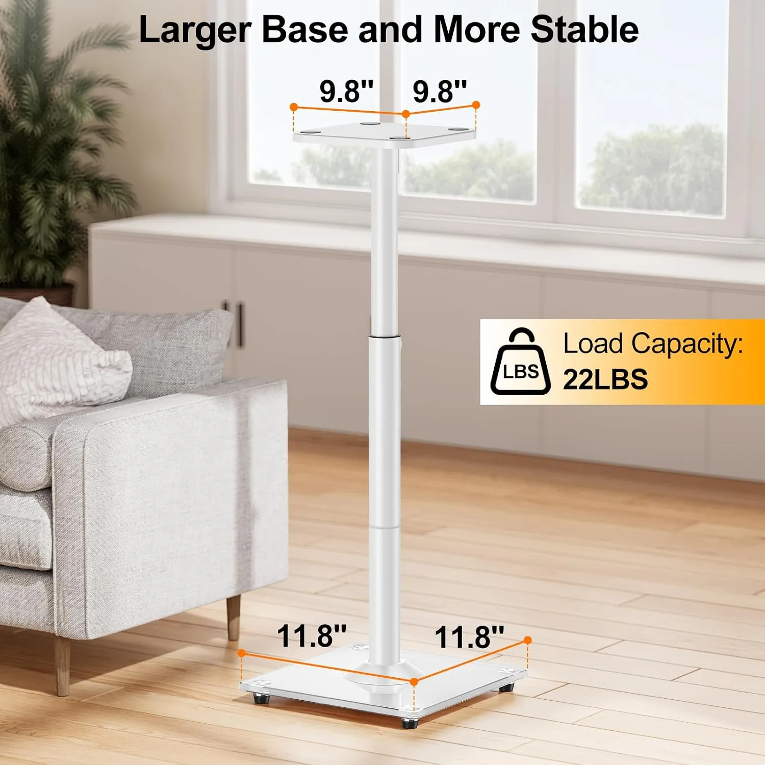 Speaker Stands Pair, 28"-37.4" Height Adjustable, Max 22 lbs, Glass Base