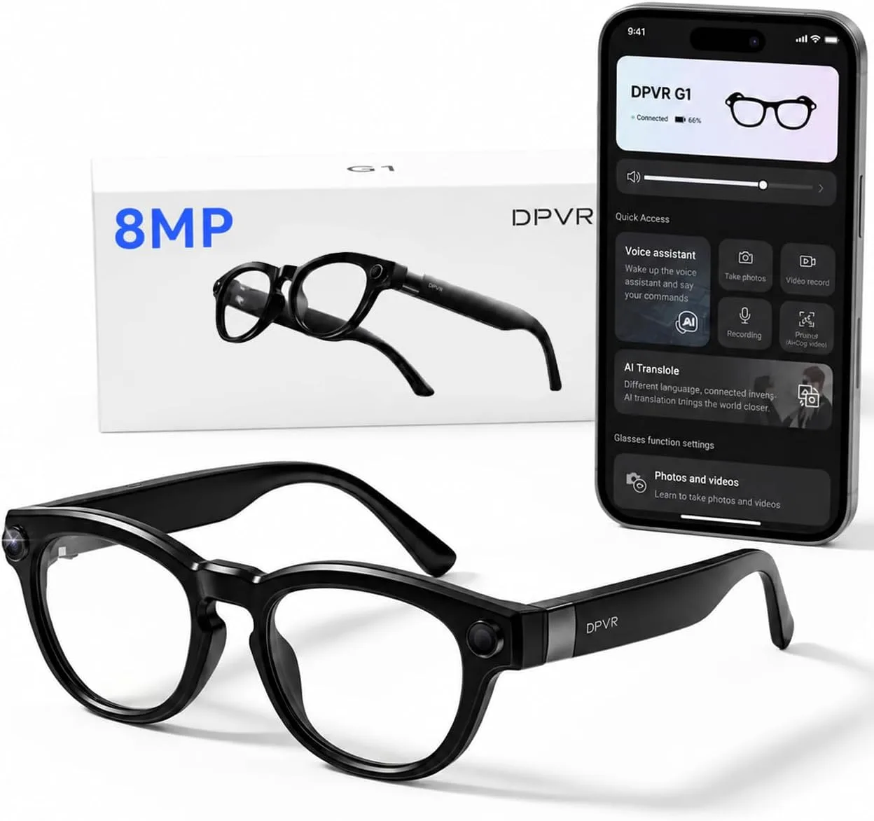 G1 AI Smart Glasses with Camera and Bluetooth, 8MP Video Recording Glasses
