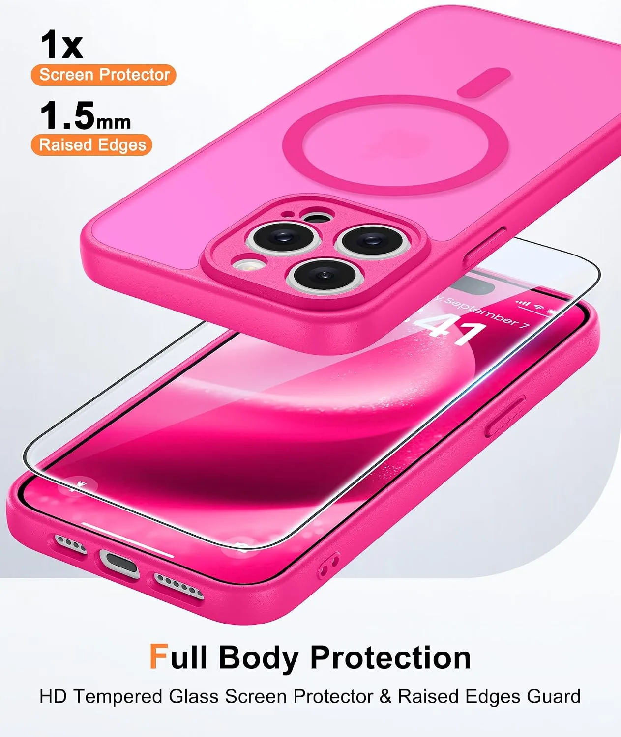 FNTCASE for iPhone 15-Pro Max Case Fit for MagSafe Hot Pink