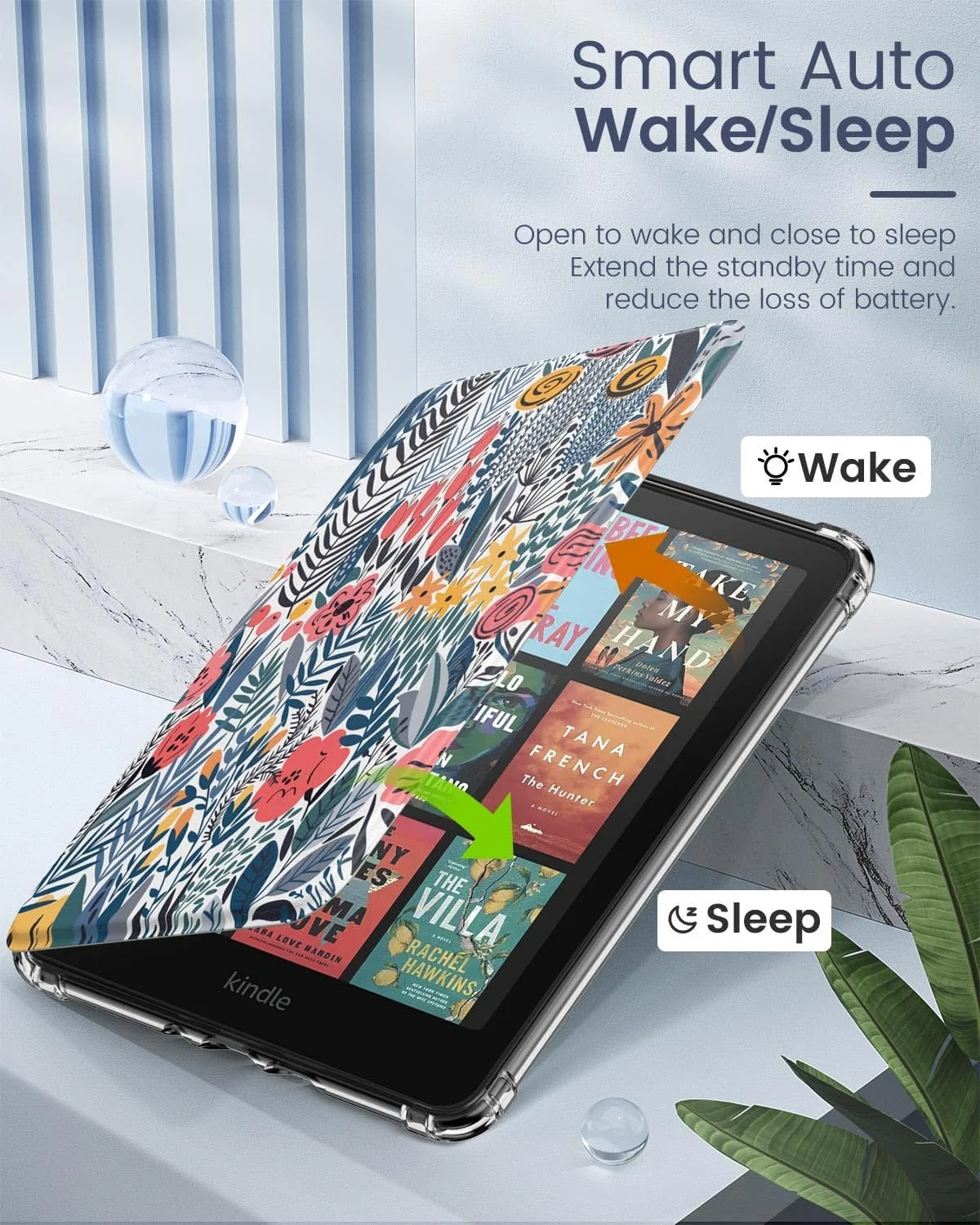 MoKo Case for Kindle Paperwhite 12th Gen & Colorsoft 2024,Blue Leaf Flower