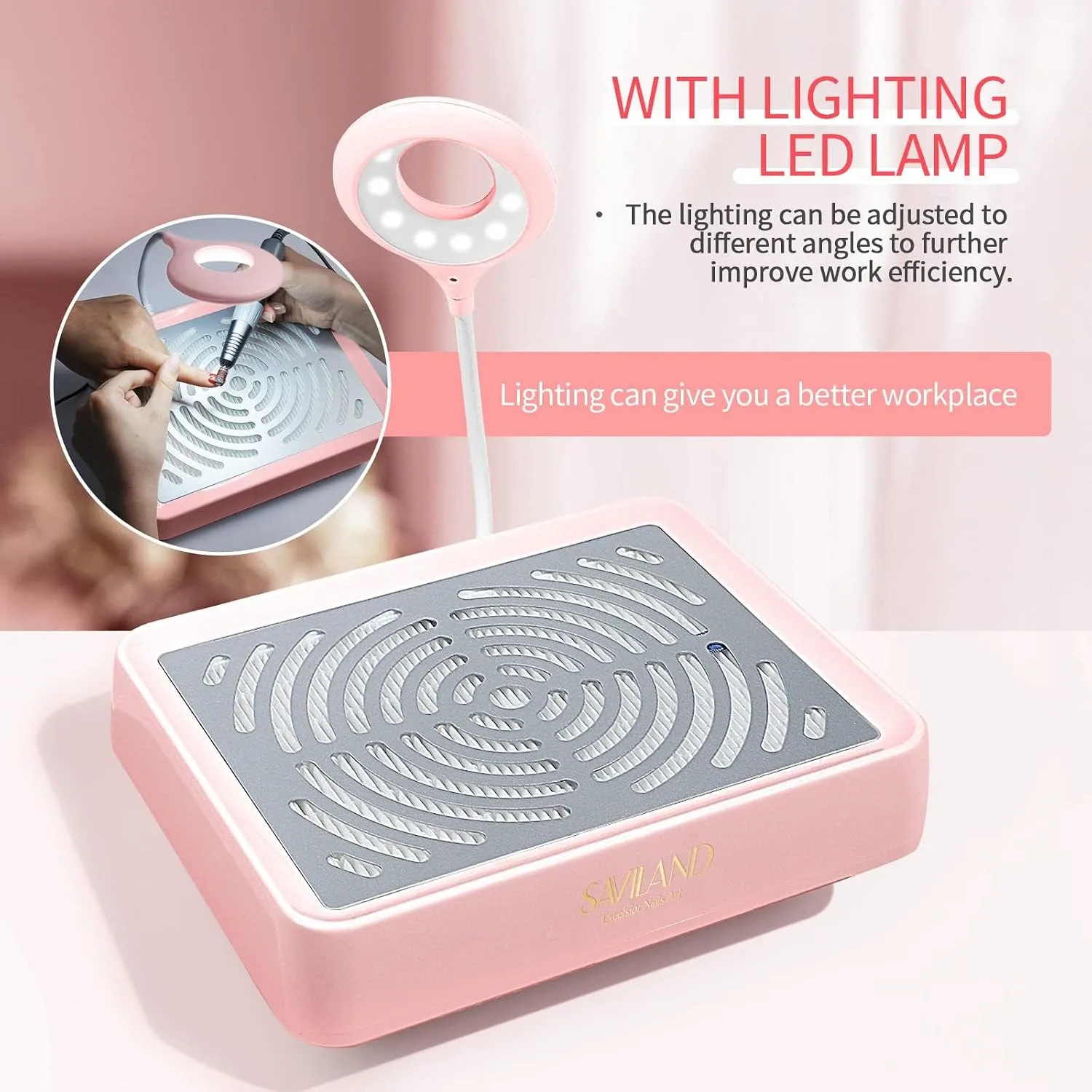 SAVILAND Professional Nail Dust Collector 40W Vacuum with Lamp for Salon