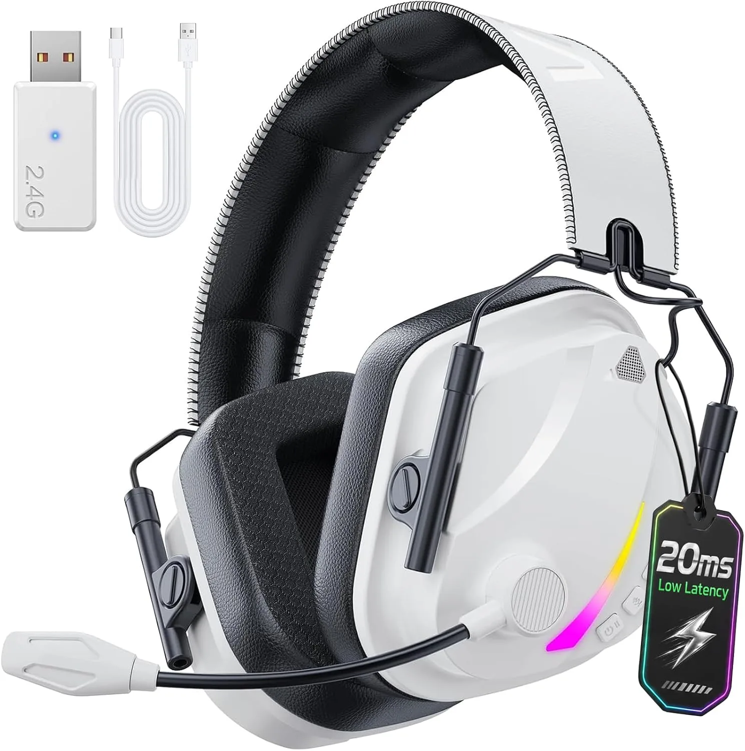 Vakedy Wireless PS5 Headset, 20ms Low Latency & BT 5.4 and 2.4GHz USB White