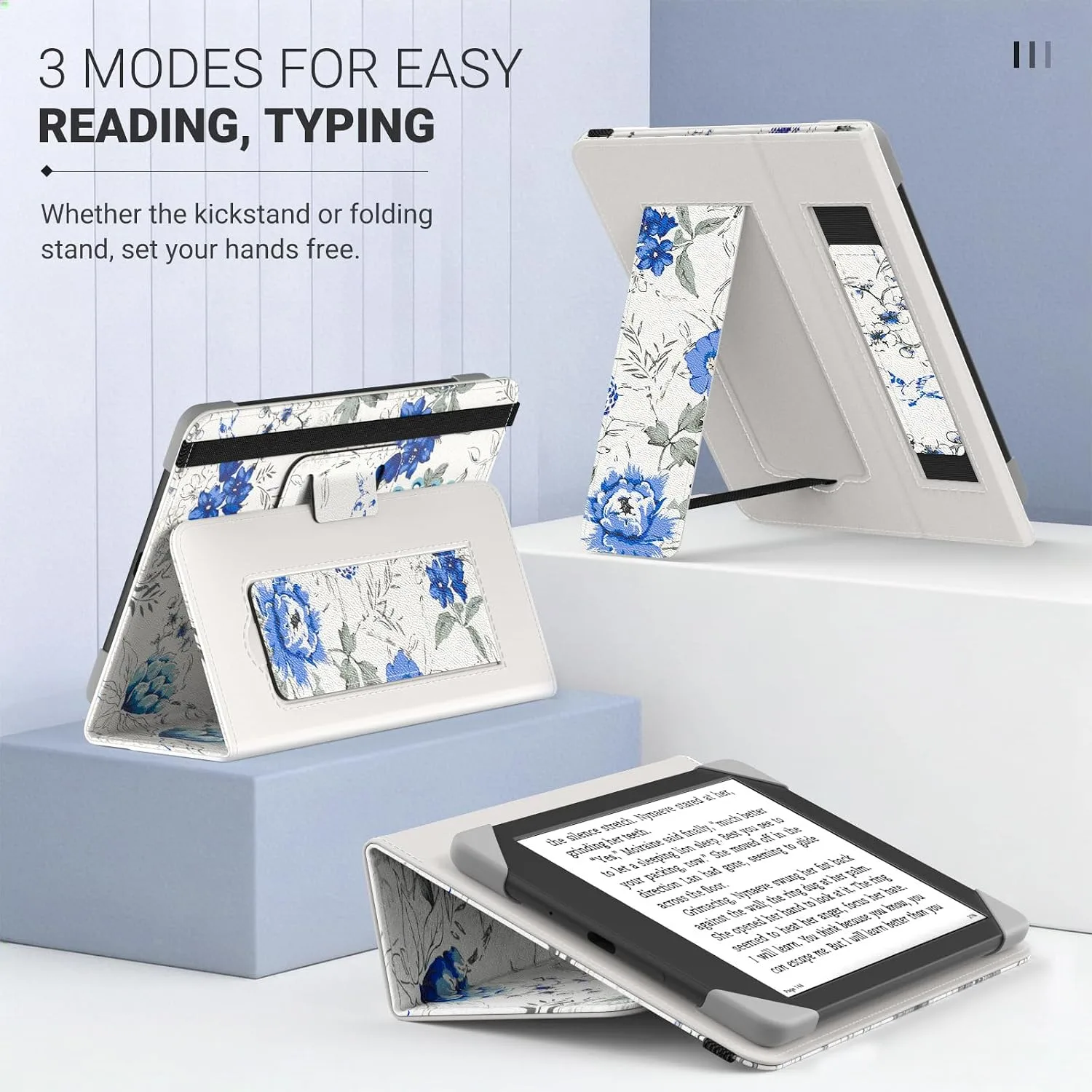 Moko Universal Case for 6 inch eReaders&Tablets, White Blue Floral