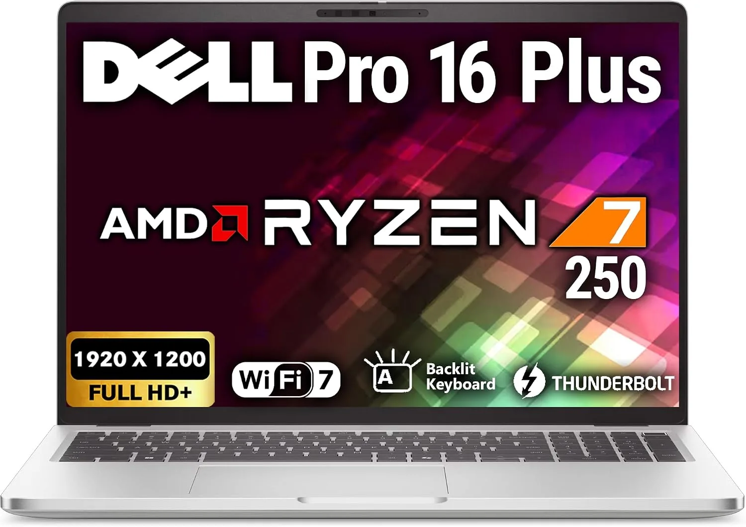 Oemgenuine Dell Pro 16 Plus PB16255 AI Business Notebook 16" FHD+ AMD Ryzen 7 Pro 250, 16GB DDR5 RAM, 1TB SSD PCIe, Wi-Fi 7, BT, Backlit Keyboard, FHD Webcam, Win 11 Pro - Silver