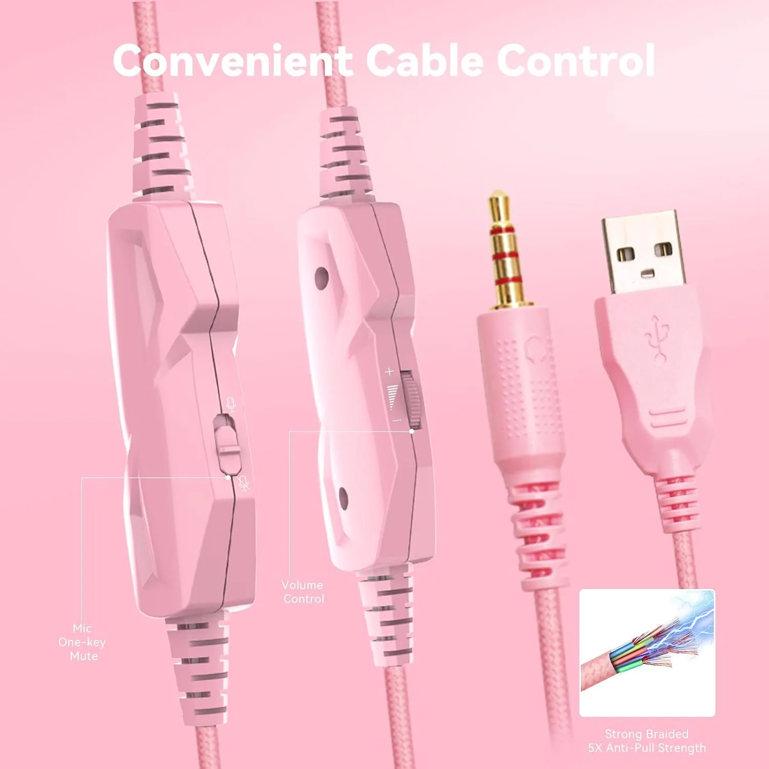 IMYB A36 Pink Gaming Headset with Mic Stereo Headphones for Pc, PS5, Xbox