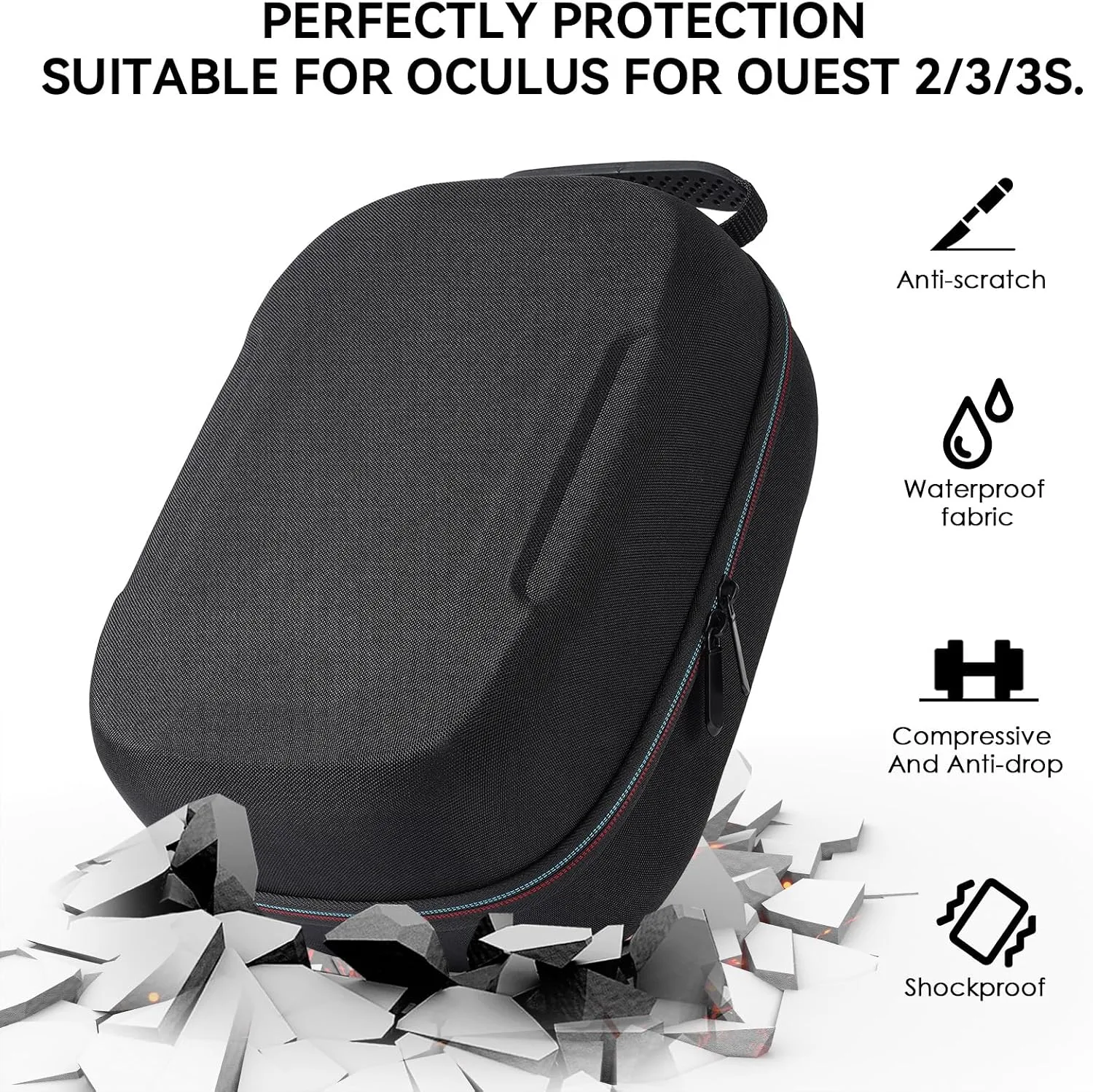 Hard Carrying Case Compatible with Meta Quest 3S/Quest 3/Oculus Quest 2/VP/Pico4,Compatible with VR Headsetible with Battery Elite Strap,Controllers and Other Accessories,Hard Shell Case-Black