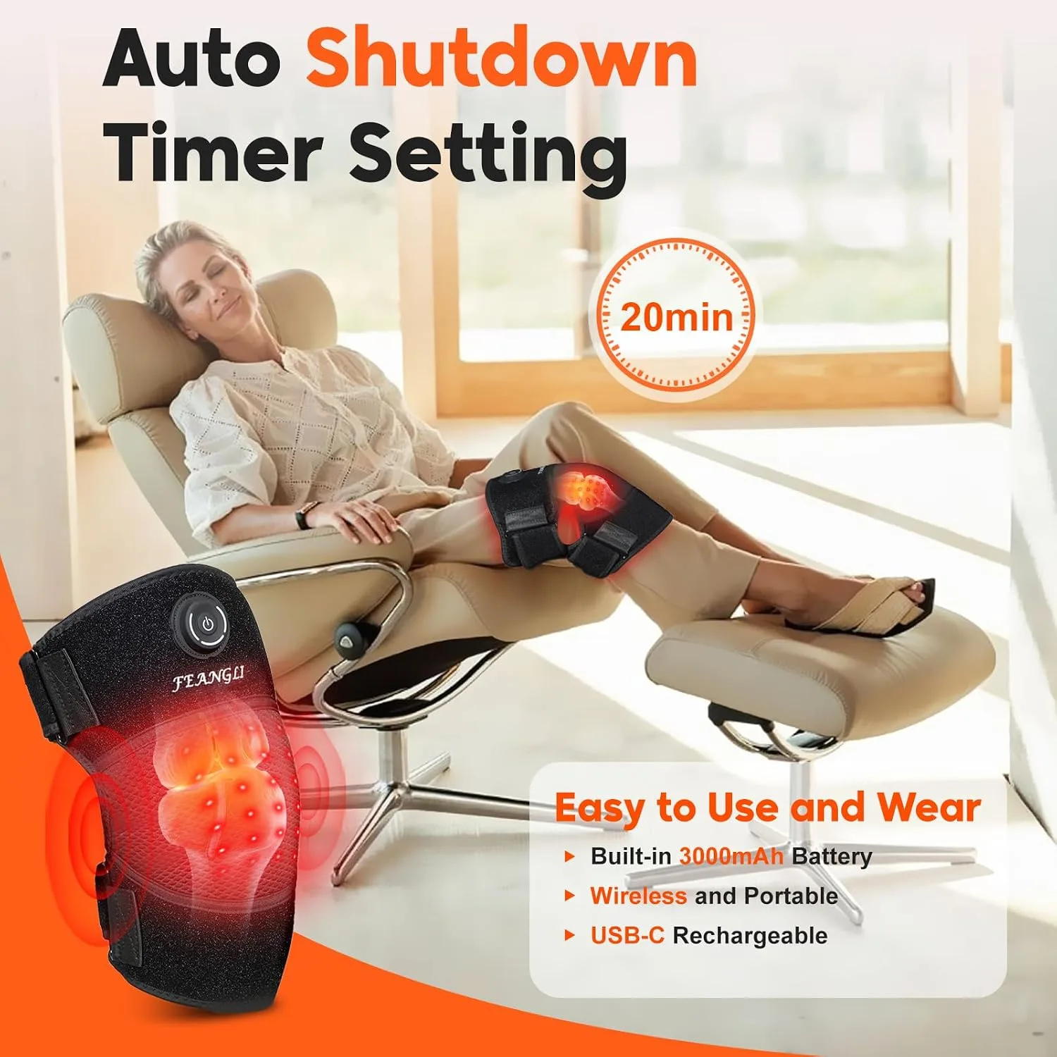 feangli Red Light Therapy Knee Brace for Pain Relief, Cordless Knee Wrap