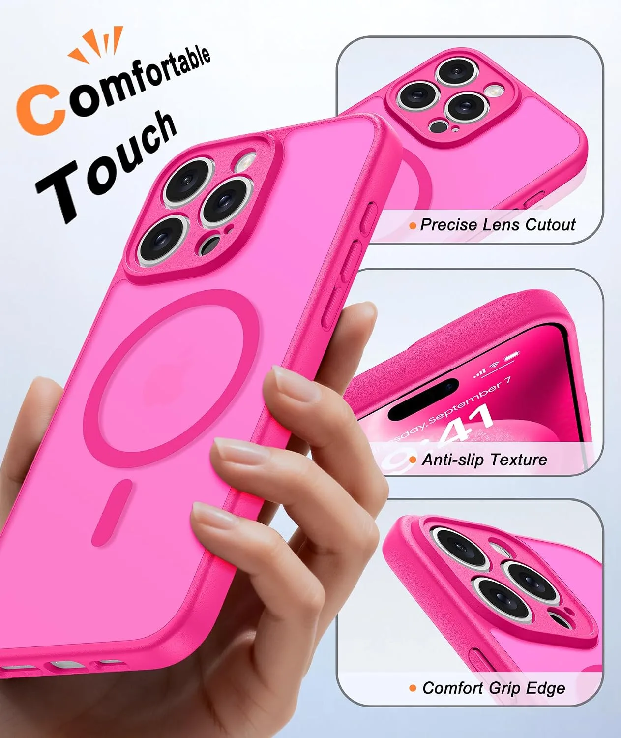 FNTCASE for iPhone 15-Pro Max Case Fit for MagSafe Hot Pink