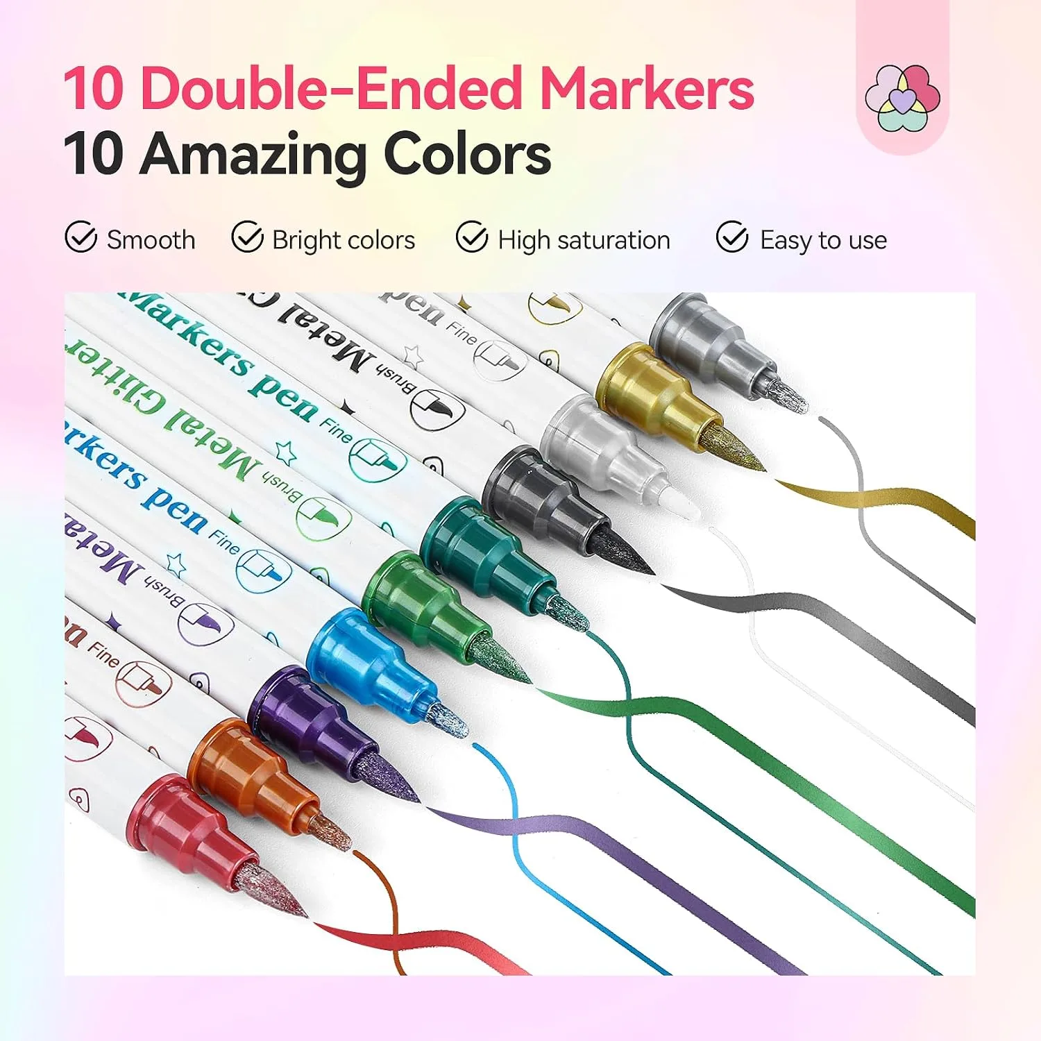 SAVILAND 10 Colors Nail Art Pens Set, 0.5mm Dual Tip Nail Polish Pens
