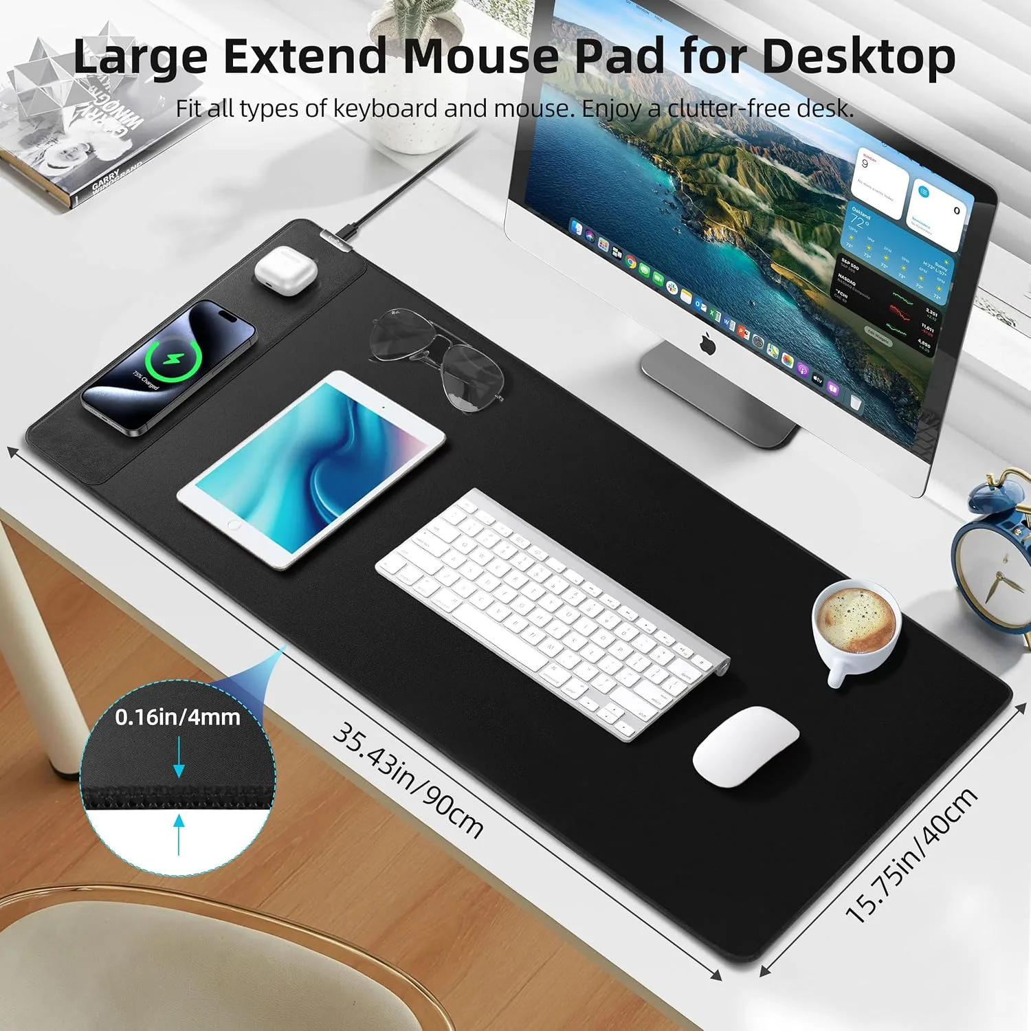 Mouse Pad with 15W Magnetic Wireless Charging, 35.4"x15.7" in