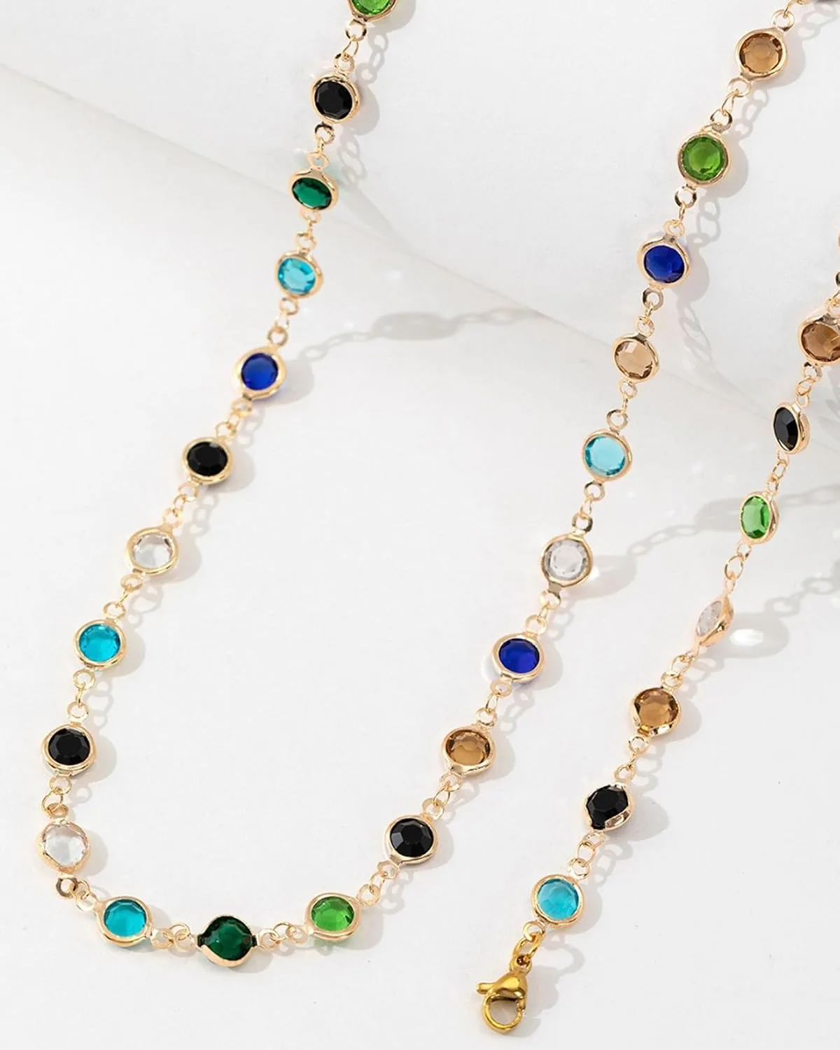 Colorful Y Shaped Necklace for Women Trendy Long Multi Color Crystal Lariat Necklace Sparkly Gemstone Chest Chain Summer Deep V-Neck Dress Outfits Jewelry Accessories