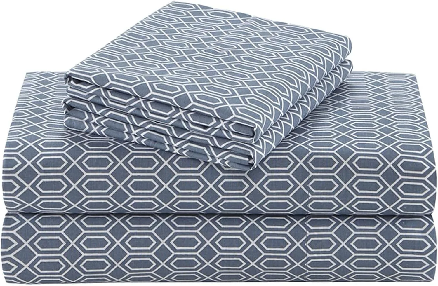 Comfort Spaces 100% Cotton Percale Sheets Queen Size 4 Piece, Diamond Blue