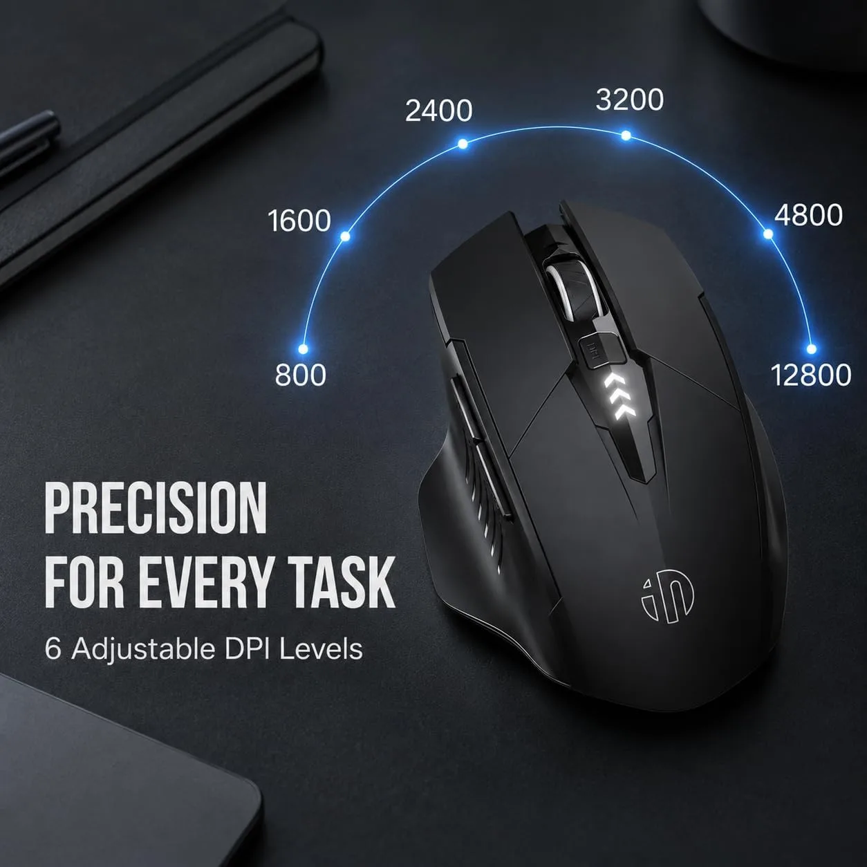 INPHIC Upgraded Silent Rechargeable Wireless Mouse, 12800 DPI Gaming Mouse