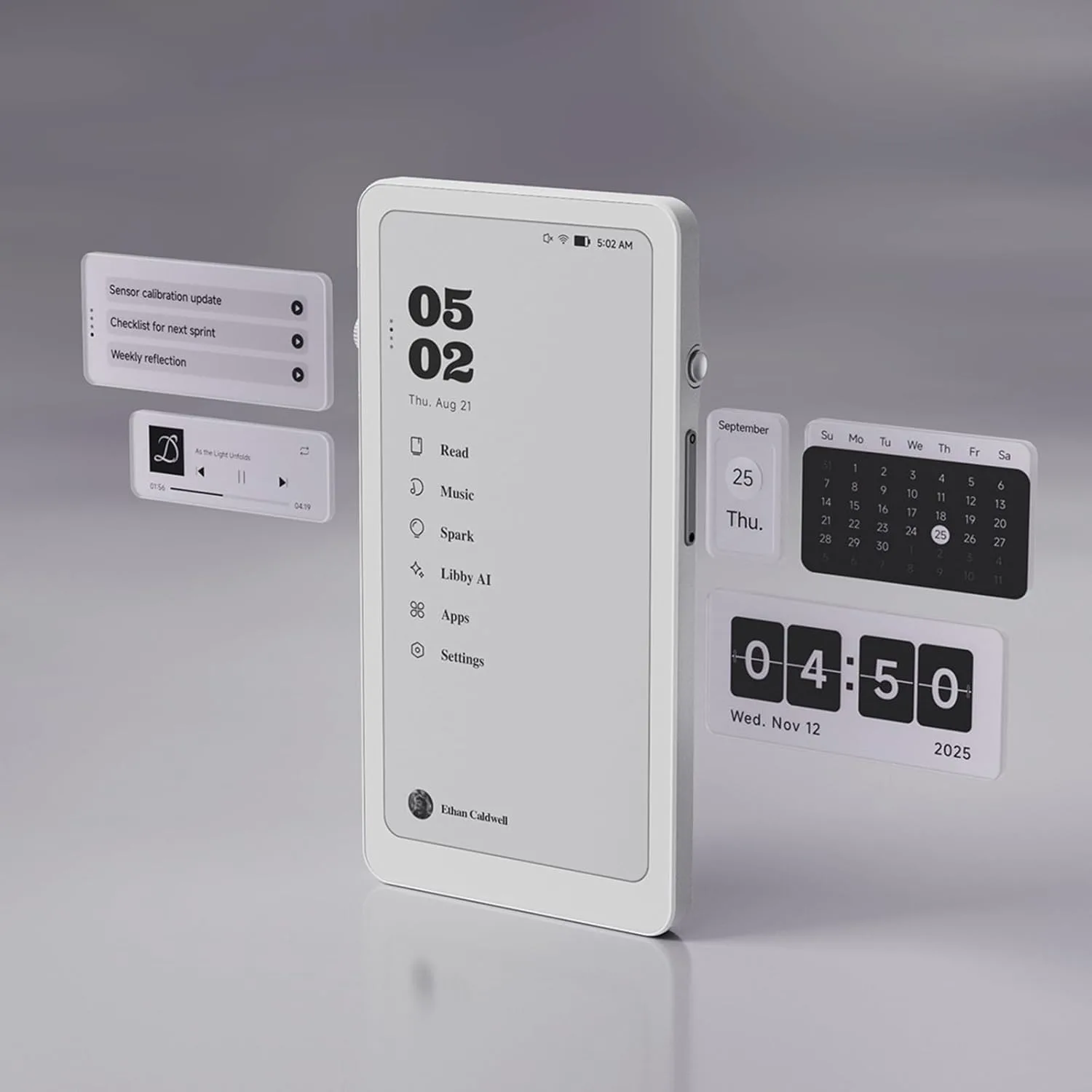 Krono – 6.13" Smart ePaper Focus Hub, 300 PPI 6G 128G Paper Tablet, with Smart Dial – an e-Reader, idea Keeper, and Audio Player All in one (White)