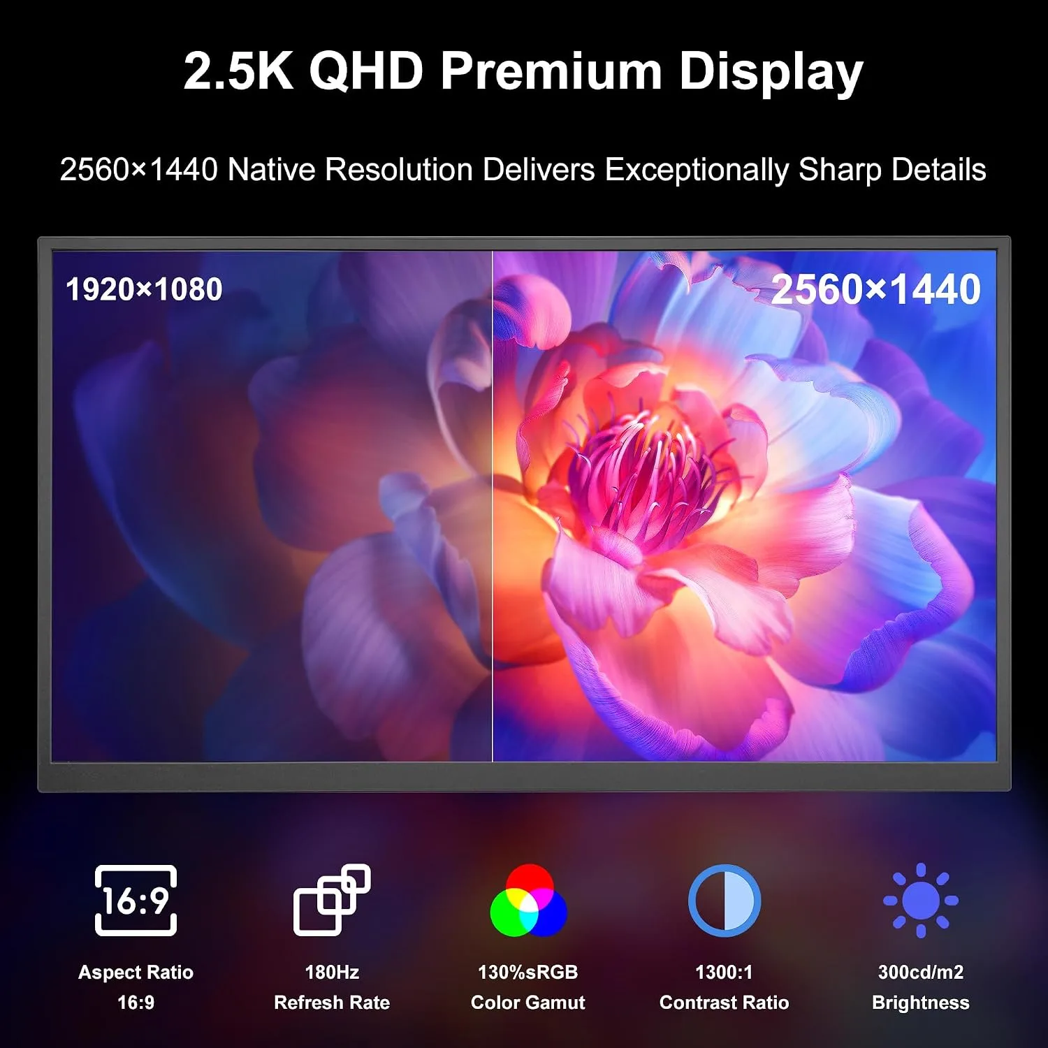 23.8" 2.5K 180Hz IPS Portable Monitor, HDR Dual Speakers HDMI for Laptop PC