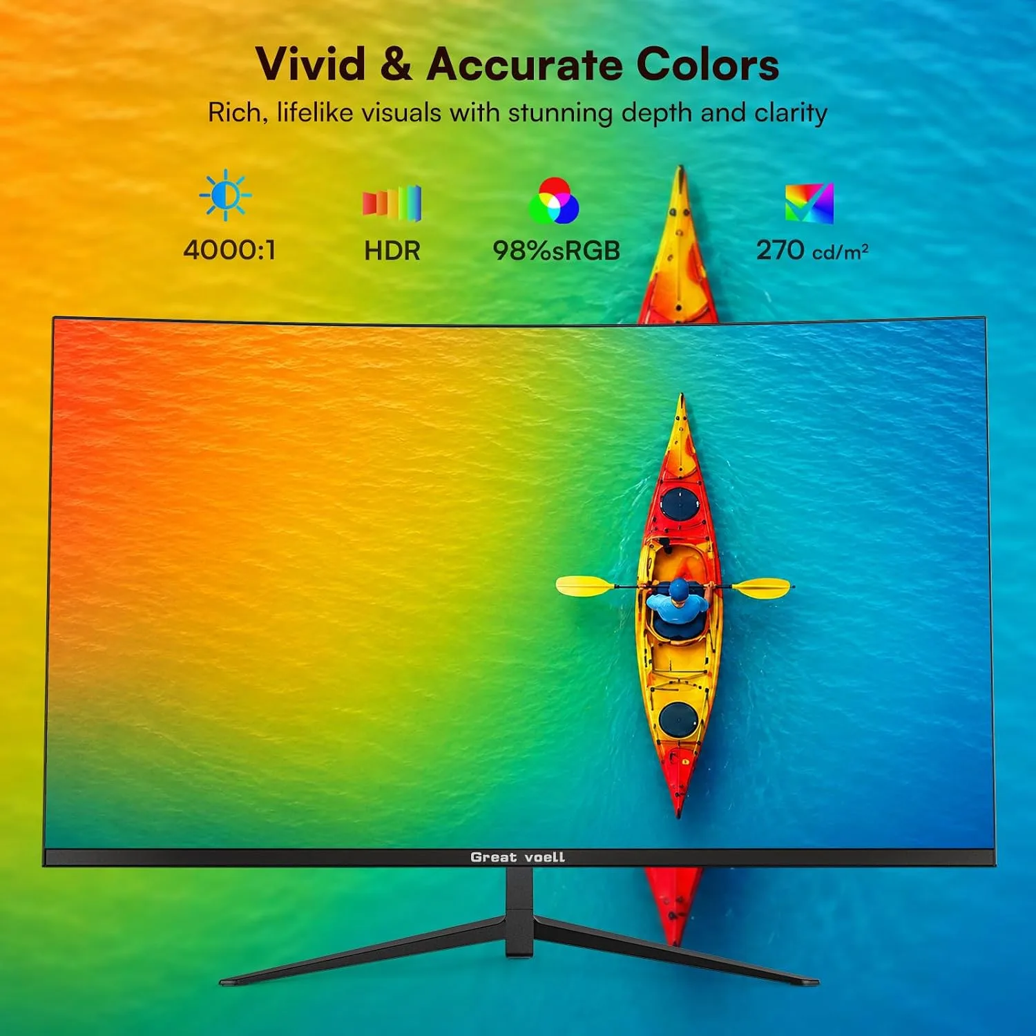 Great voell 27 Inch Curved Monitor, 120Hz FHD VA Display Home Office, HDR10