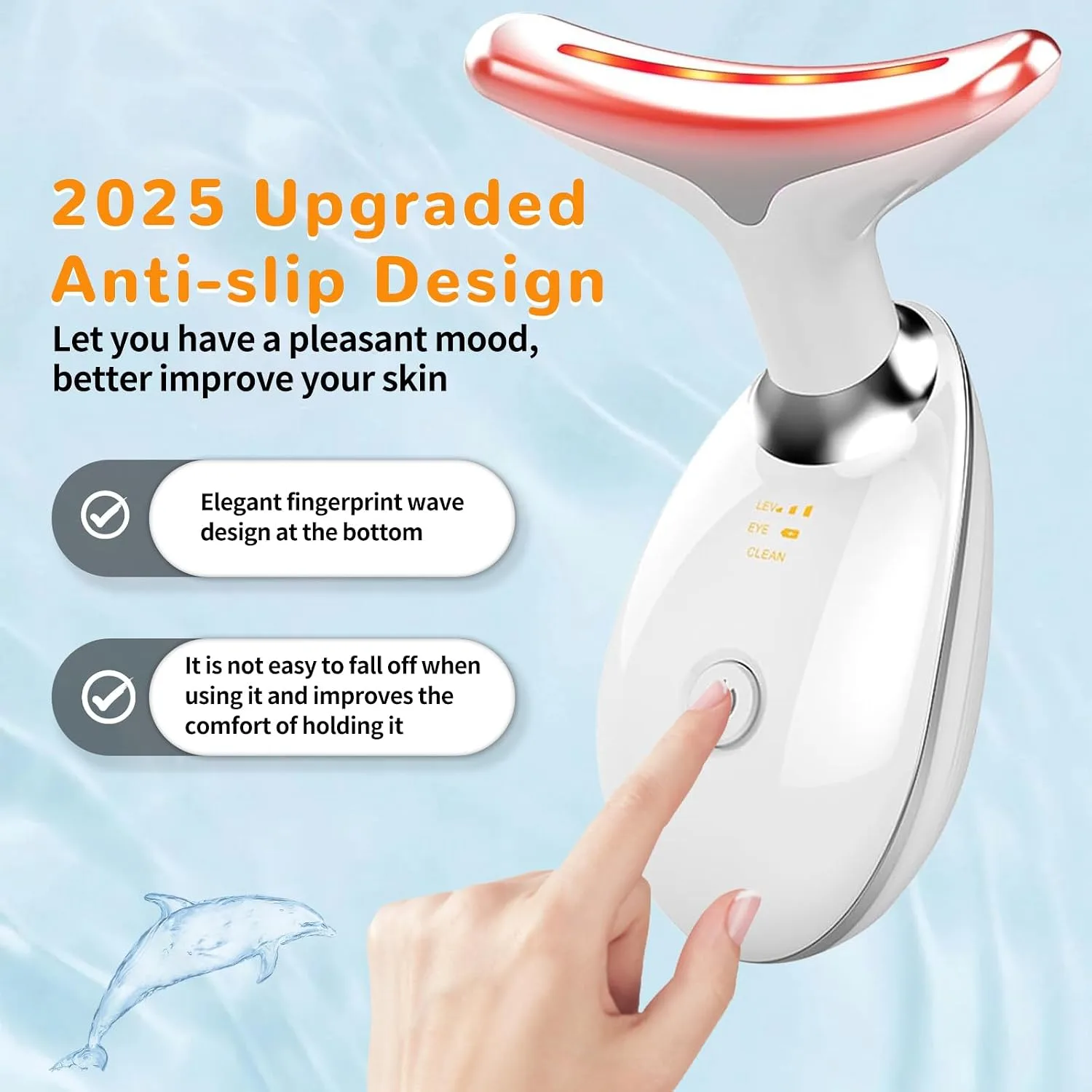 Facial Beauty Device, Face Massager Tool for Skin Care, Based on Triple Action LED, Thermal, and Vibration, Red and Blue LED Light, 7 Color Led Face and Neck Massager for Home Use (Glossy White)
