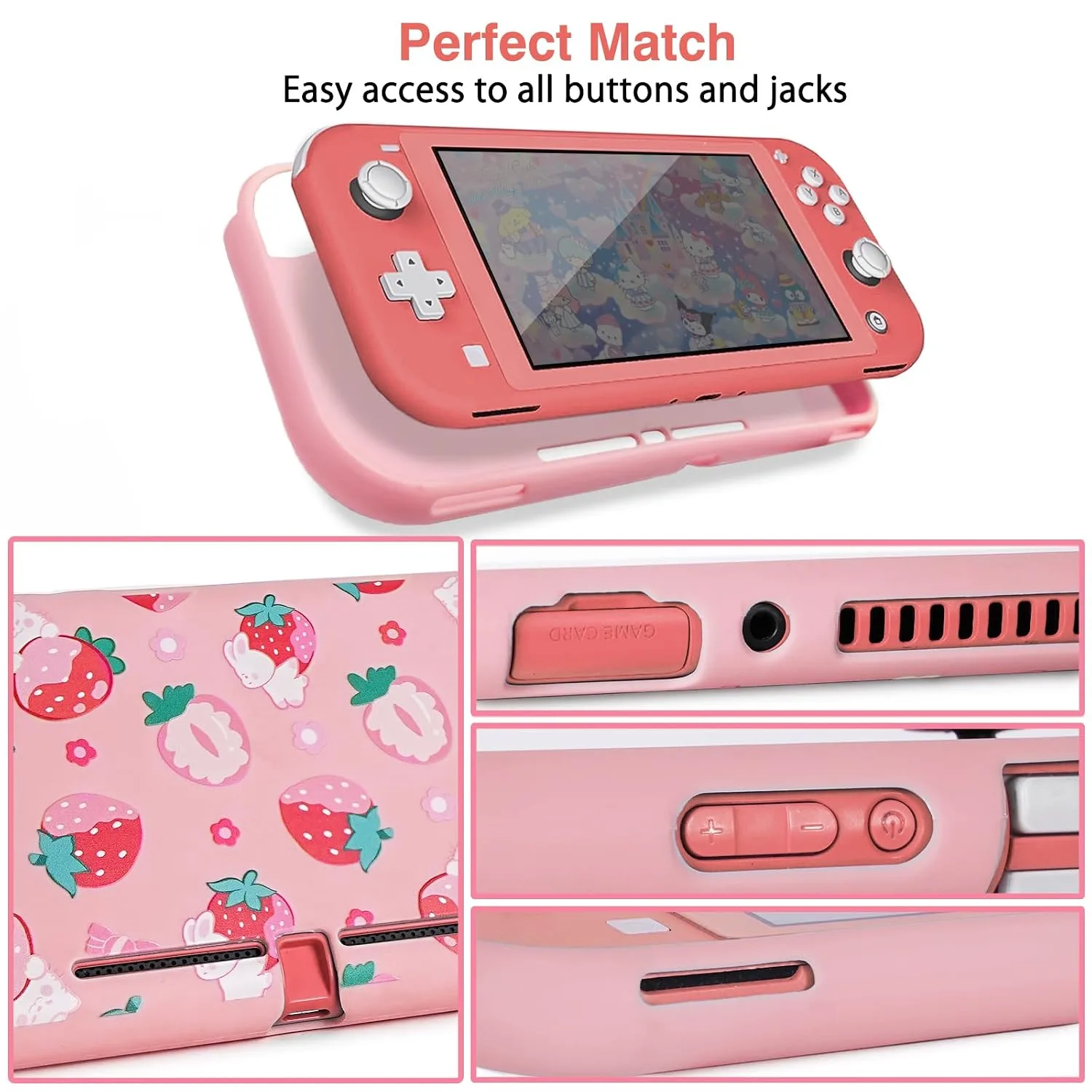 TIKOdirect Carrying Case for Switch Lite, Pretty Shockproof Portable Travel Bag with Soft Protective Shell, Screen Protectors, Cute Thumb Grips Caps and Game Card Case, Pink