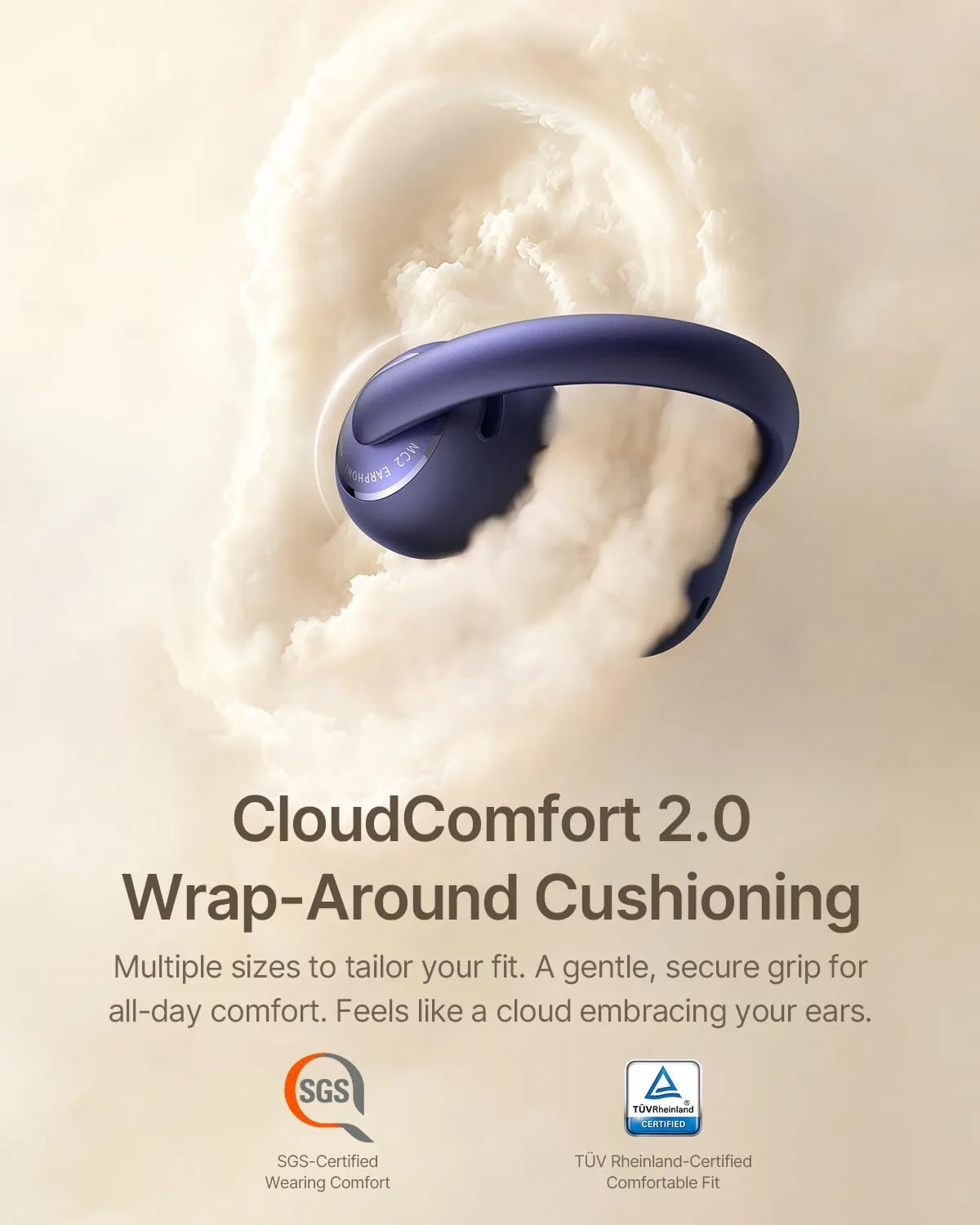 Baseus Bowie MC2 Open Ear Clip On Earbuds, CloudComfort 2.0 Wrap-Around Design, LDAC Hi-Res Audio, Bluetooth 6.0, 55H Playtime, 4-Mic AI Clear Call, IP67 Waterproof for Running Gym Workouts