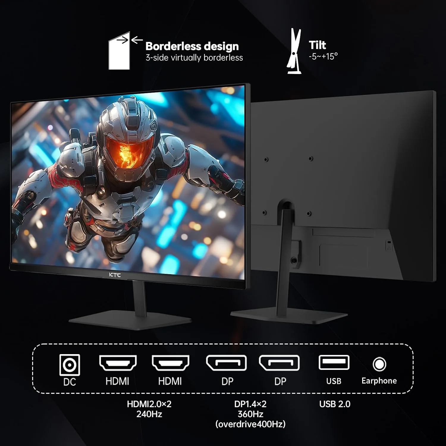 KTC 24.5 Inch 400Hz Gaming Monitor, FHD 1080P 240Hz Computer Monitor, H25X7