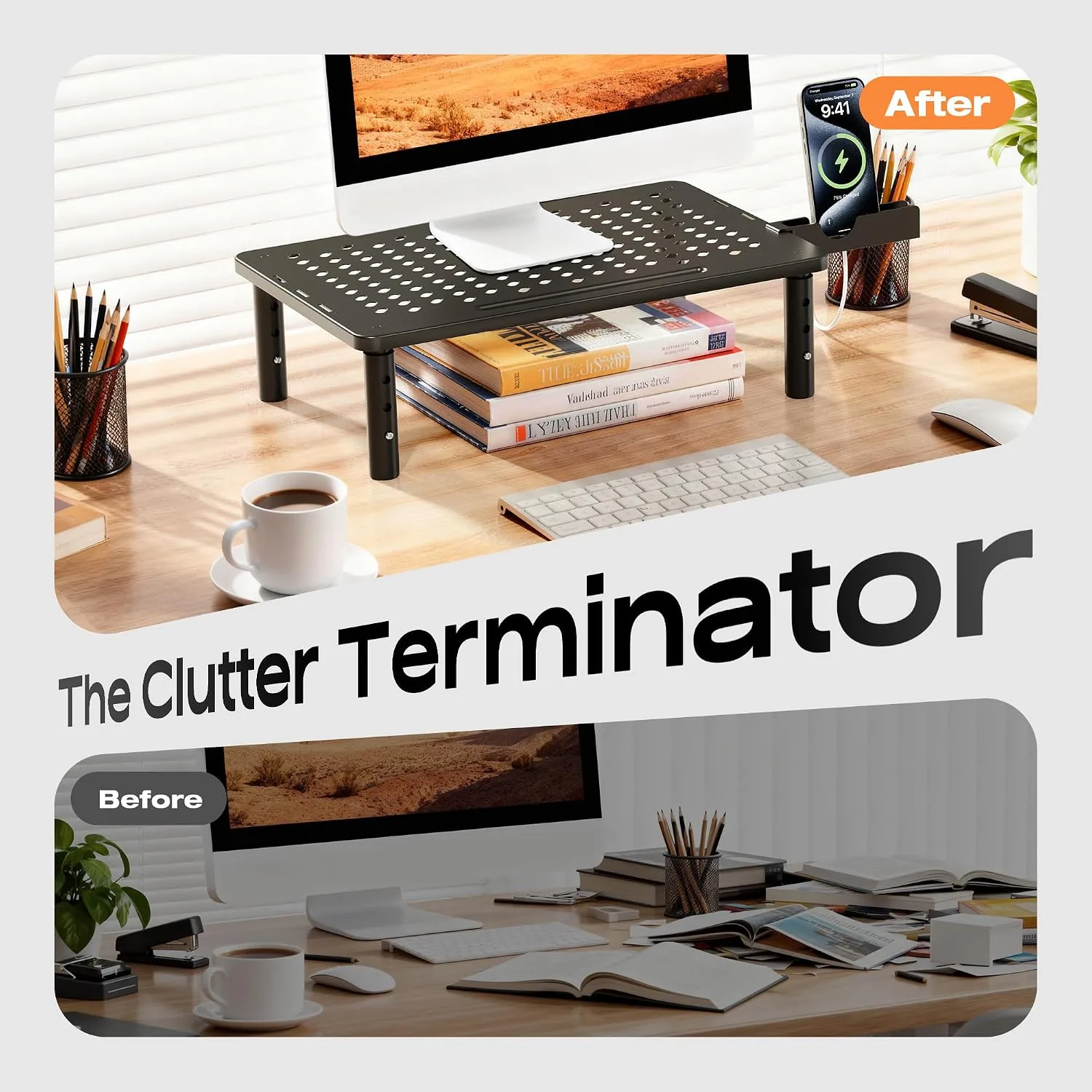 Computer Monitor Stand Riser For Desk, 3 Height Adjustable, 2 Pack