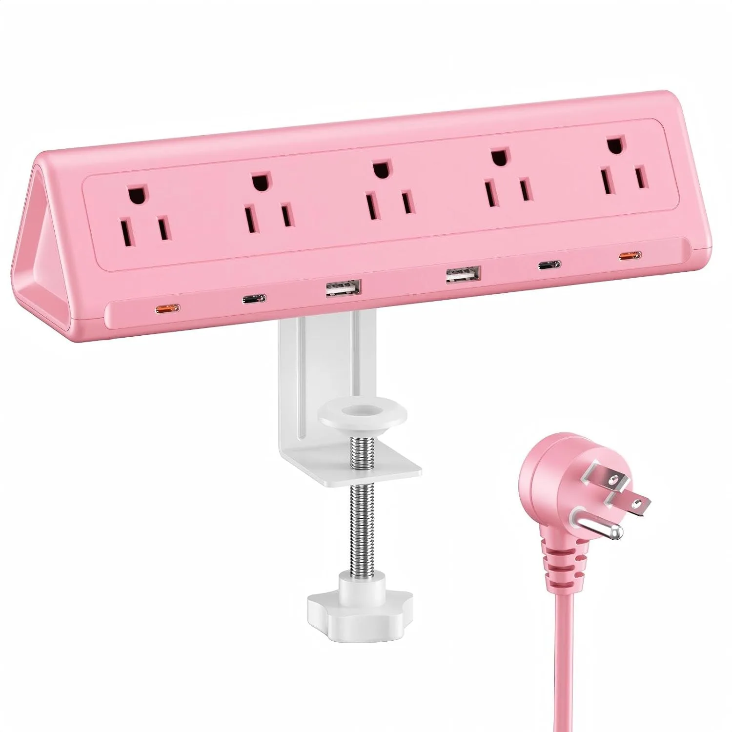 AnnTane Desk Clamp Power Strip USBC, 40W Fast Charging, 6.5 Ft, Pink