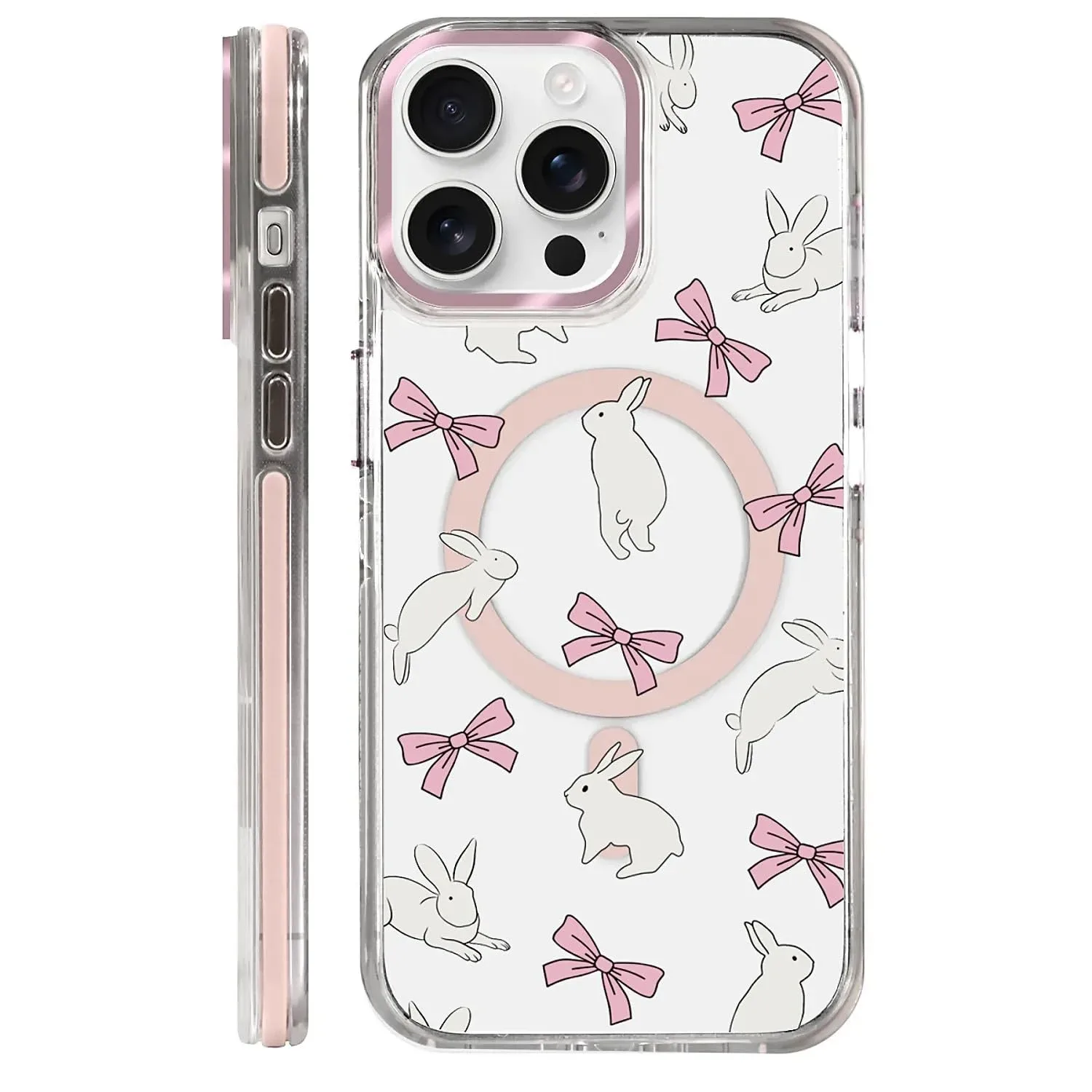 Funda para iPhone 13 Pro compatible con Magsafe protección de cámara diseño conejitos rosa