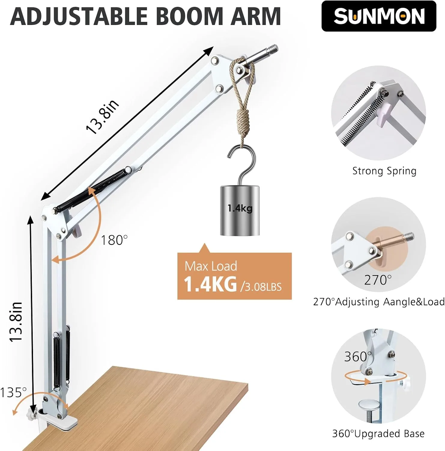 For HyperX QuadCast S White Boom Arm - White Mic Arm Compatible with Hyper x QuadCast, Microphone Boom Arm with Pop Filter, Improve Sound Quality, Mic Boom Arm for Hyperx QuadCast by SUNMON