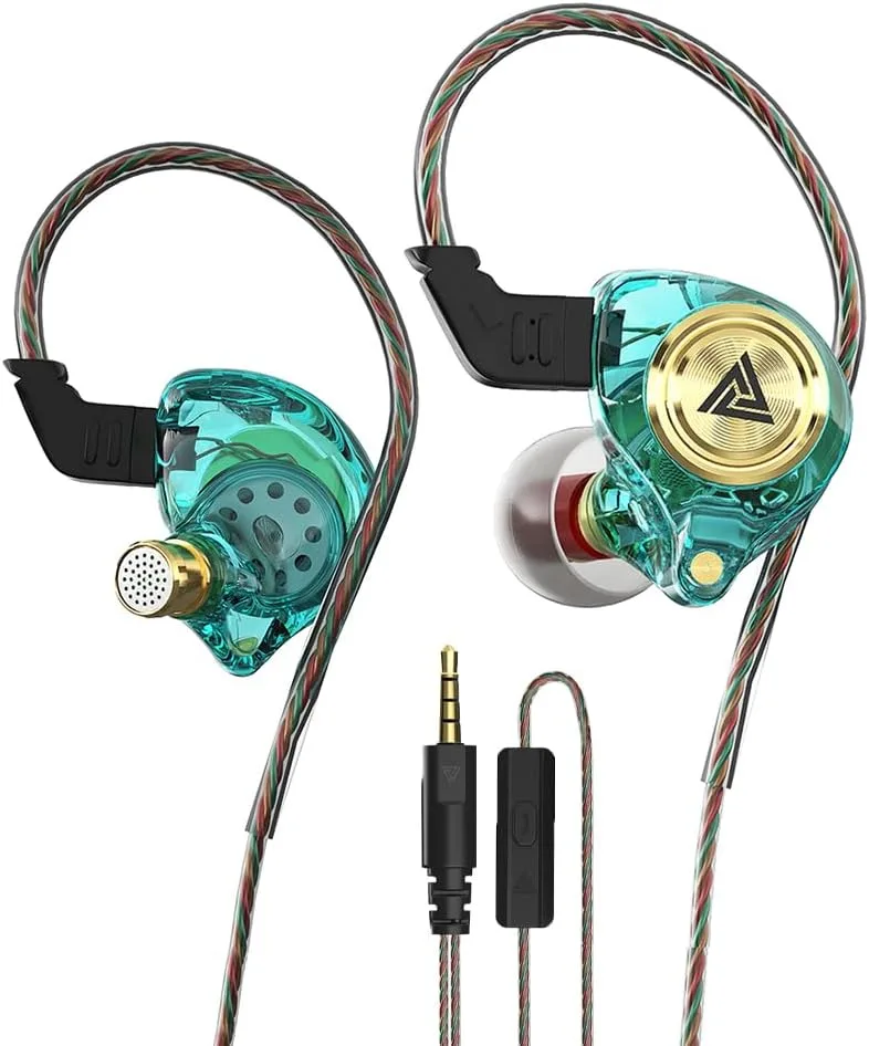 Wired Gaming Earbuds, Ak3file in Ear Monitors, Deep Bass Sound Wired Earbuds, HiFi in Ear Headphones with 1DD 10mm Dynamic Driver, IEM for Music Gaming Video Calling (Green)