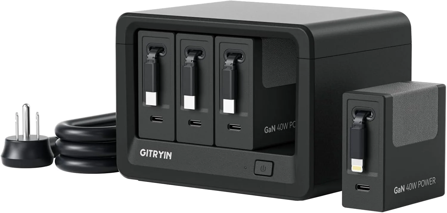 Gitryin 12-in-1 Desktop Charging Station, 160W USB Retractable GaN Charger