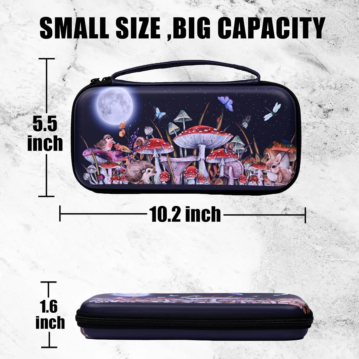 WtallasiSei Mushrooms Moon Butterfly Carry Case Compatible With Nintendo Switch Lite And Switch Oled, Hard Portable Travel Storage Bag For Accessories Console Games