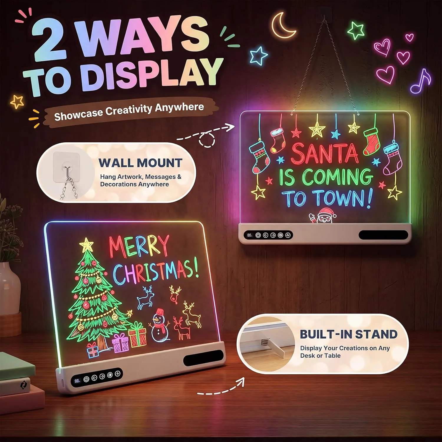 LED Drawing Board for Kids, 16" Light Up Doodle Board with 7 Colors & 10 Light Modes, Rechargeable Drawing Tablet Including 12 Markers & Tracing Cards, Birthday Christmas Gift for Boys and Girls