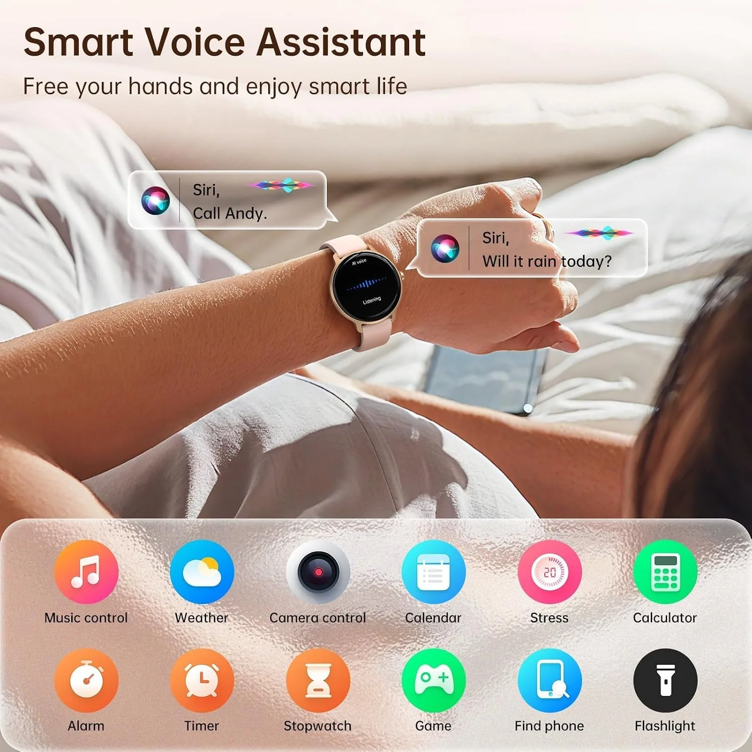 Smart Watch for Women, 1.27" HD AMOLED Smartwatch (Answer/Call) for iPhone/Android/Samsung, Fitness Tracker with 120+ Sport Modes, Heart Rate/Sleep/Health Monitor, IP68 Waterproof, 2 Bands