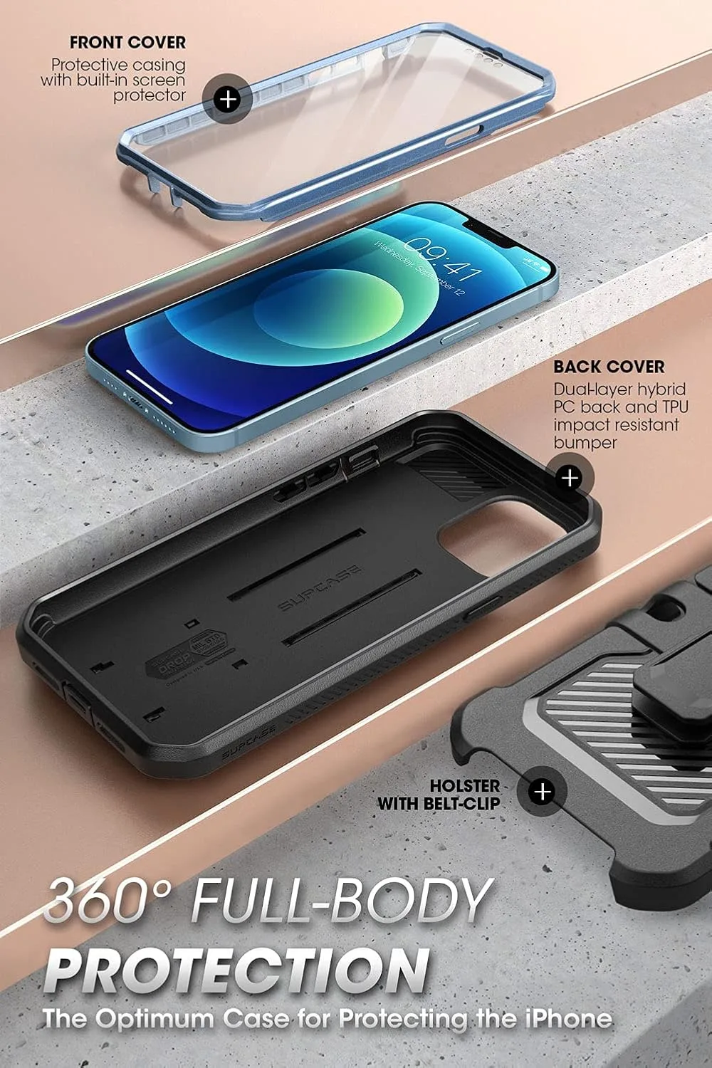SUPCASE for iPhone 13 Case (6.1 inch) with Screen Protector, Cerulean