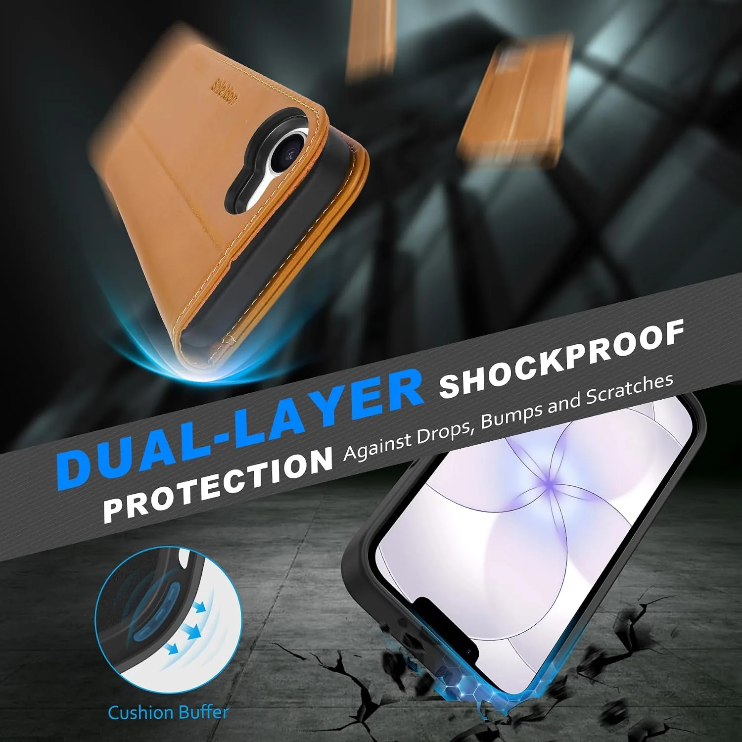 SHIELDON Removable Leather Wallet Case for iPhone 17e, Retro Light Brown