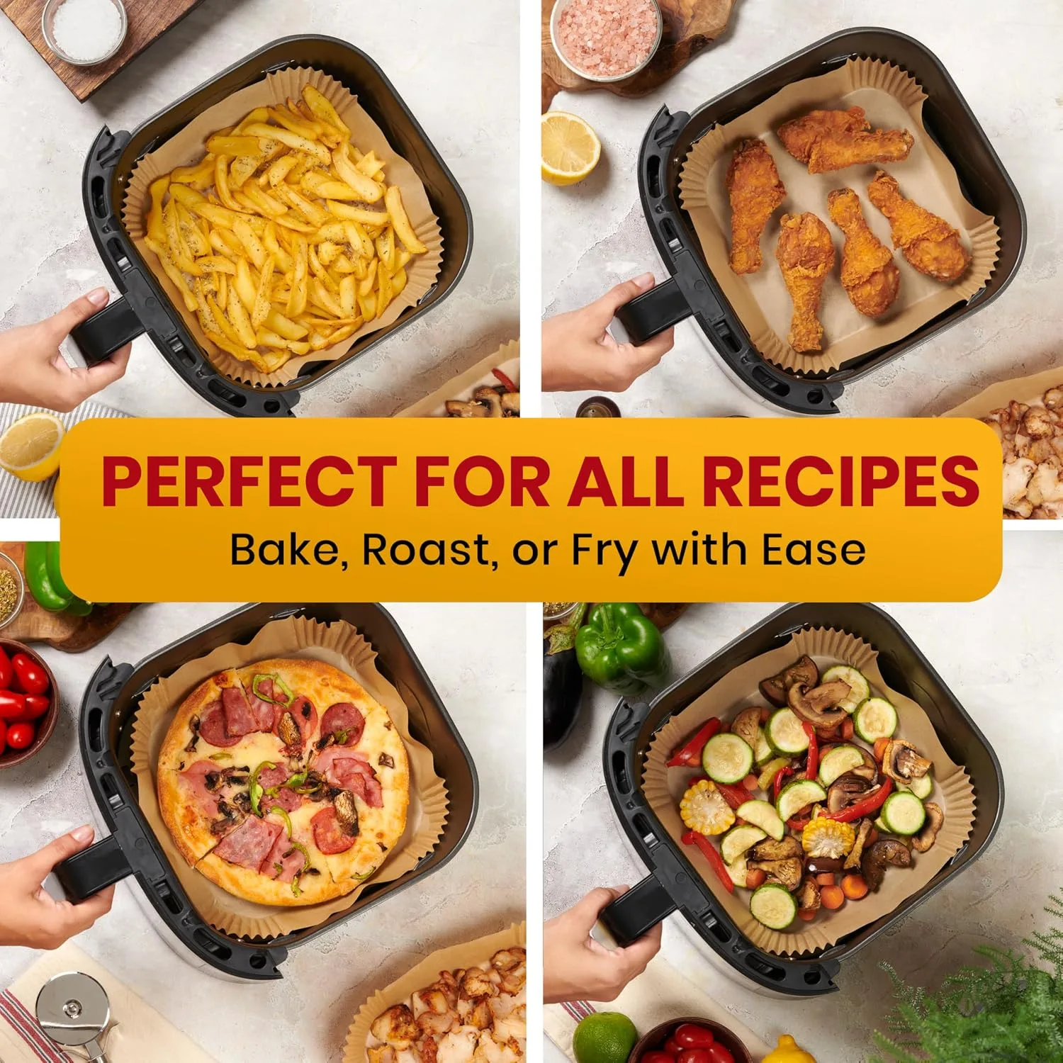 Baker's Signature Air Fryer Liners Disposable 600 Pcs, 8" Square Non-Stick Parchment Sheets