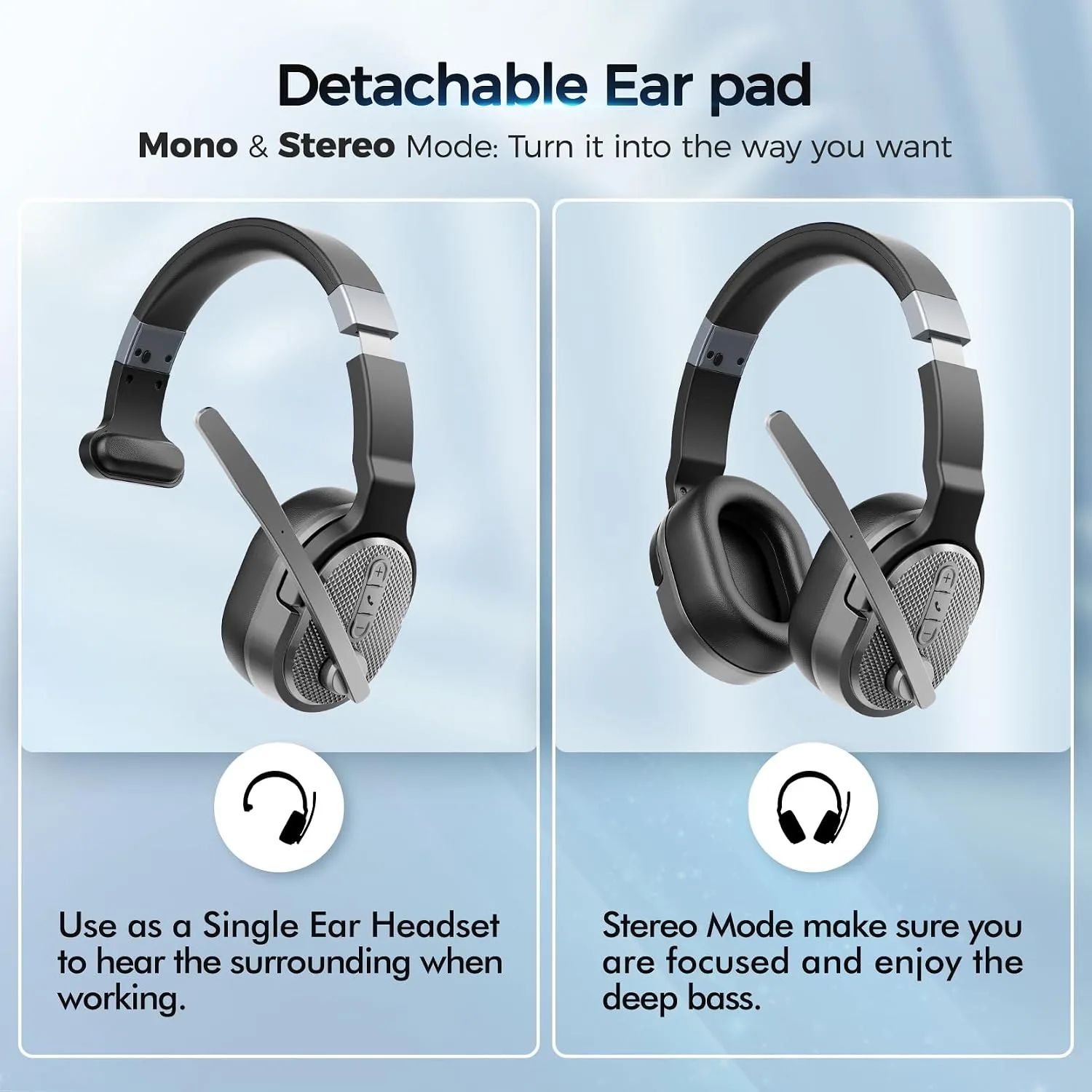 COSMUSIS Trucker Bluetooth Headset, Wireless Headset with Mic for Work
