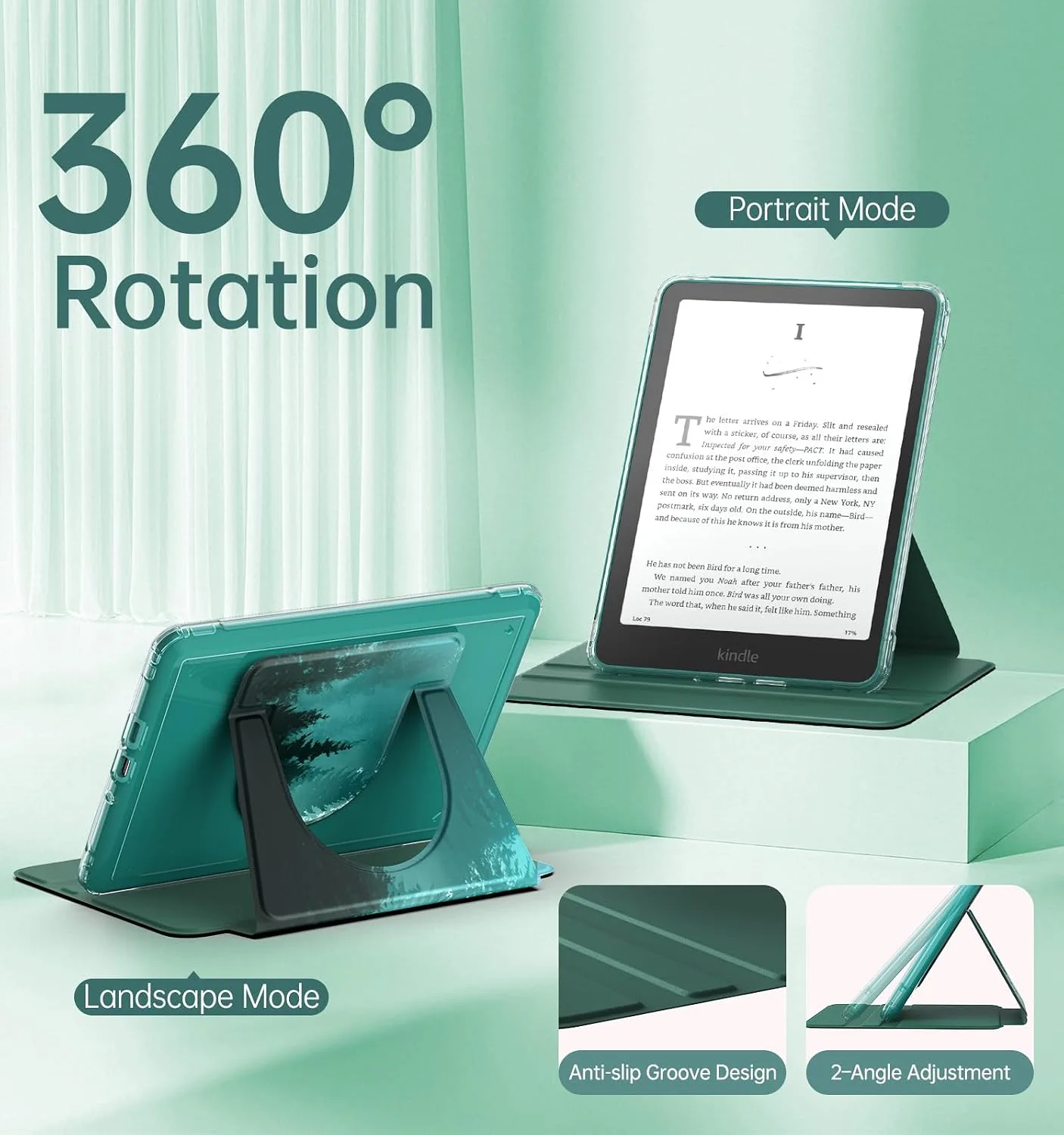 MoKo 360°Rotating Detachable Case for 7" eBook Reader, Green Forest