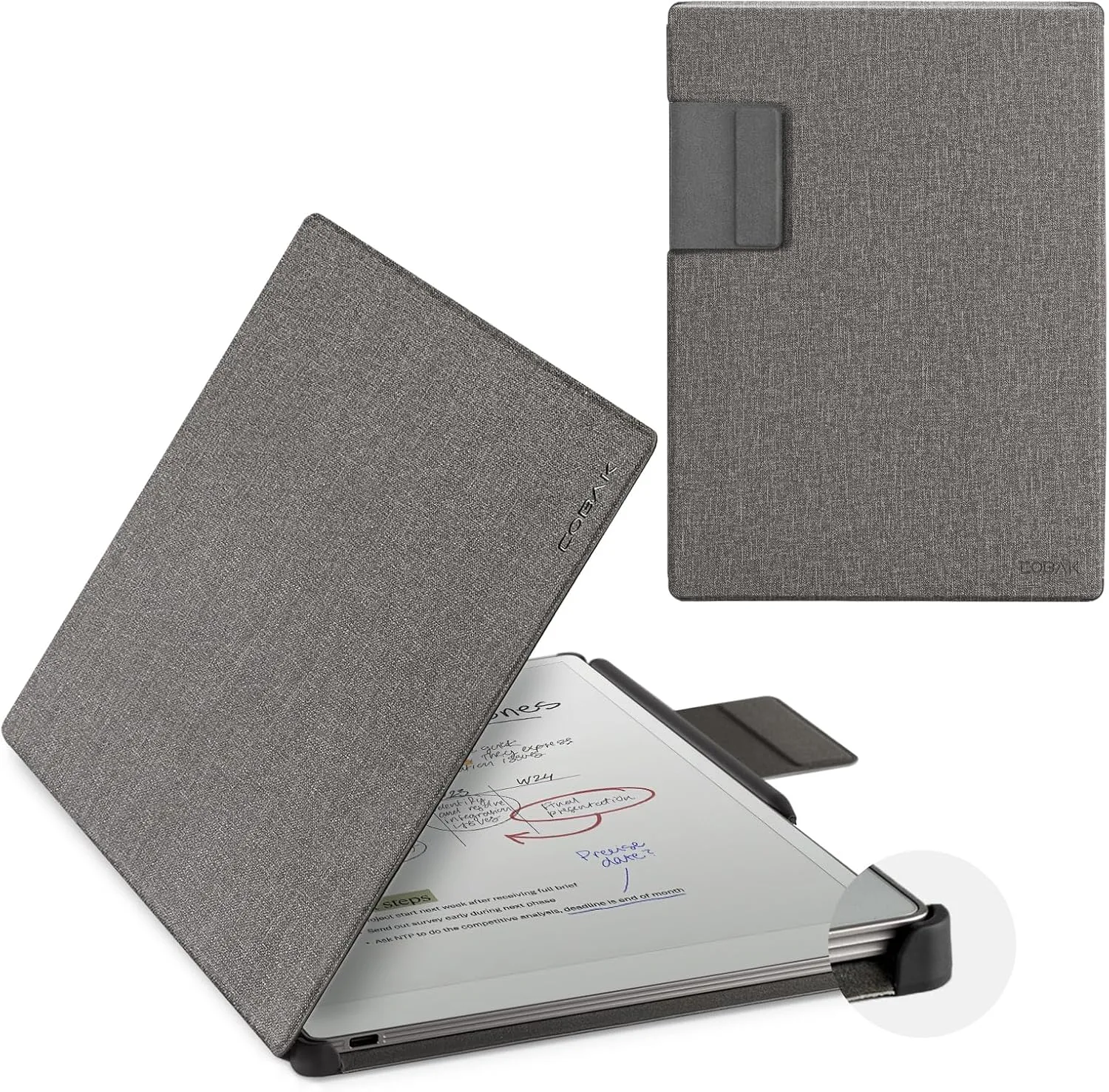 CoBak Premium Magnetic Case for Remarkable Paper Pro 2024 Released 11.8 inch, PU Leather Smart Auto Sleep/Wake Book Folio Cover with Corner Protection and Pen Holder Strap, Gray