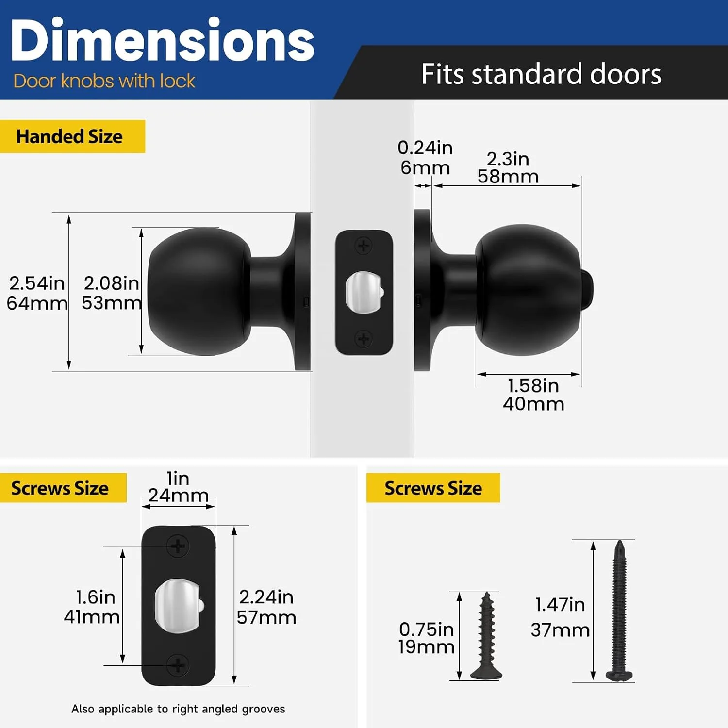 Keyed Entry Door Knob with Lock, Door Lock with Key, Matte Black